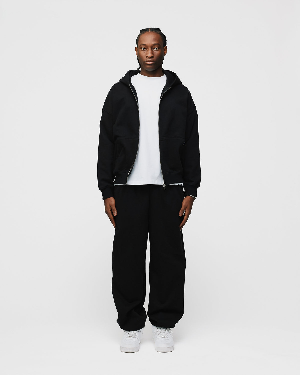 Drop Shoulder Zip Hoodie - Black