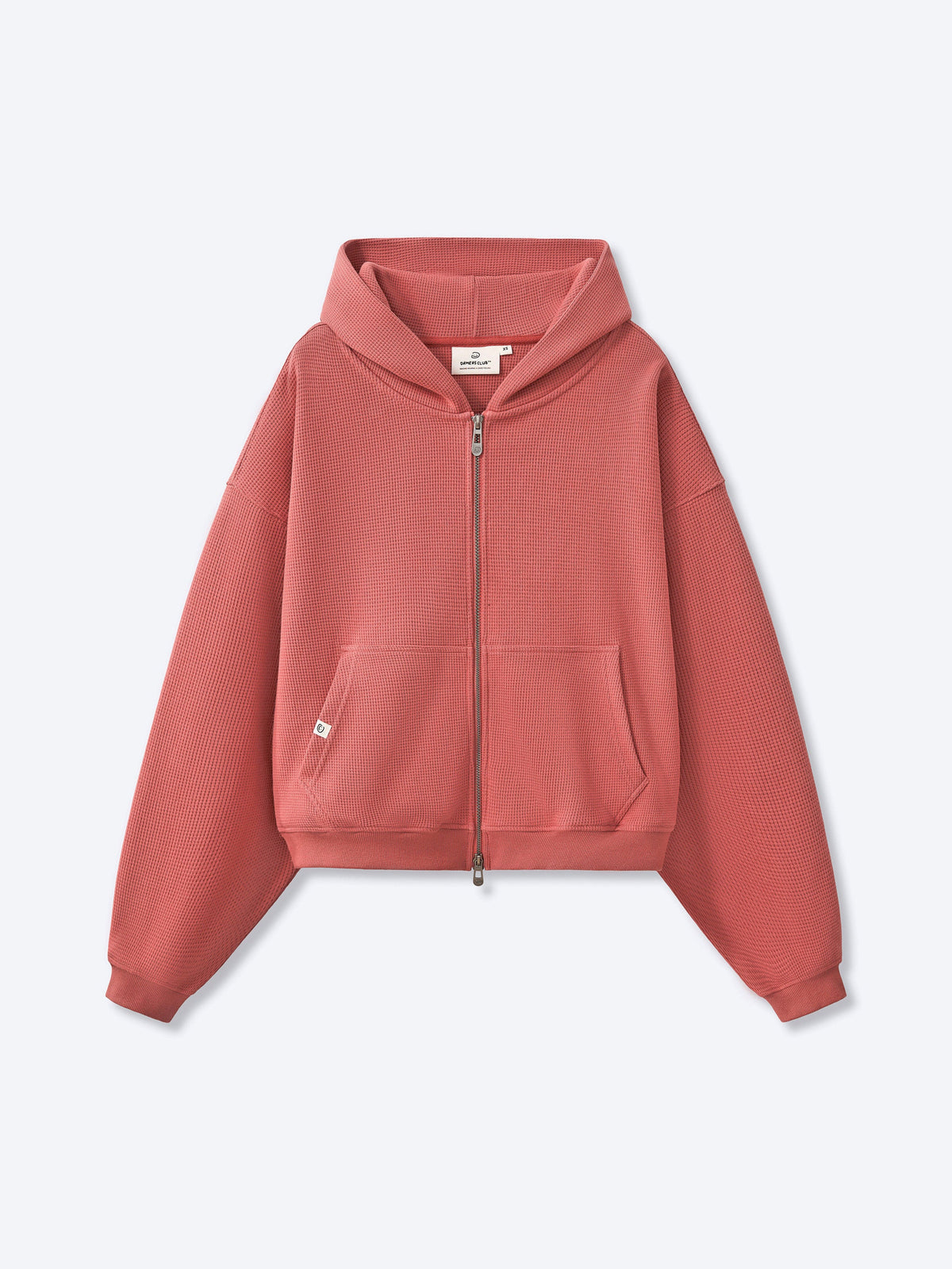 WAFFLE ZIP HOODIE - SALMON