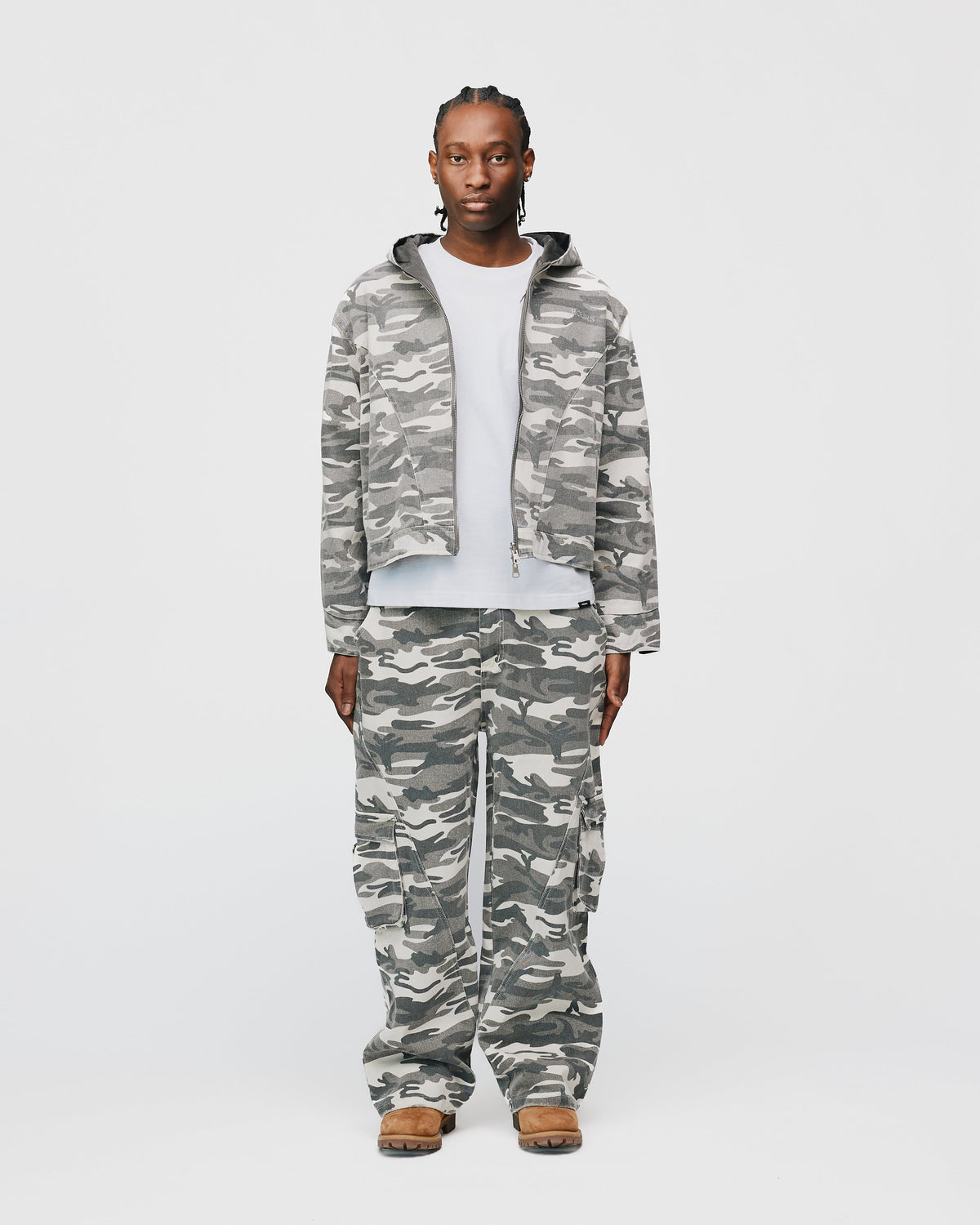 Baggy Cargo Pants - White Camo