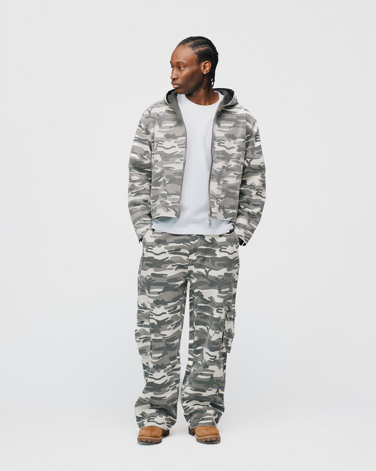 Baggy Cargo Pants - White Camo