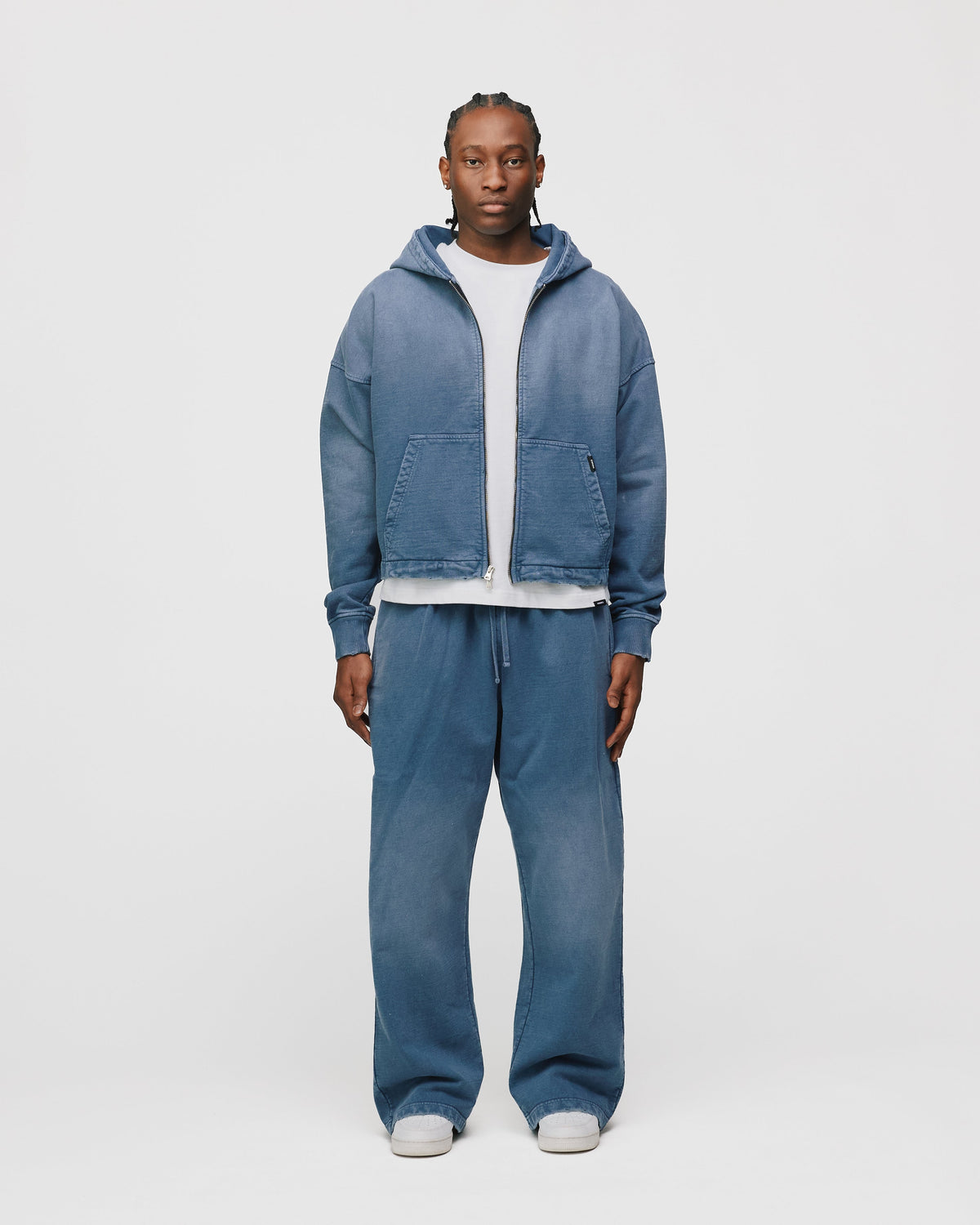 Cropped Zip Hoodie - Sunfaded Blue