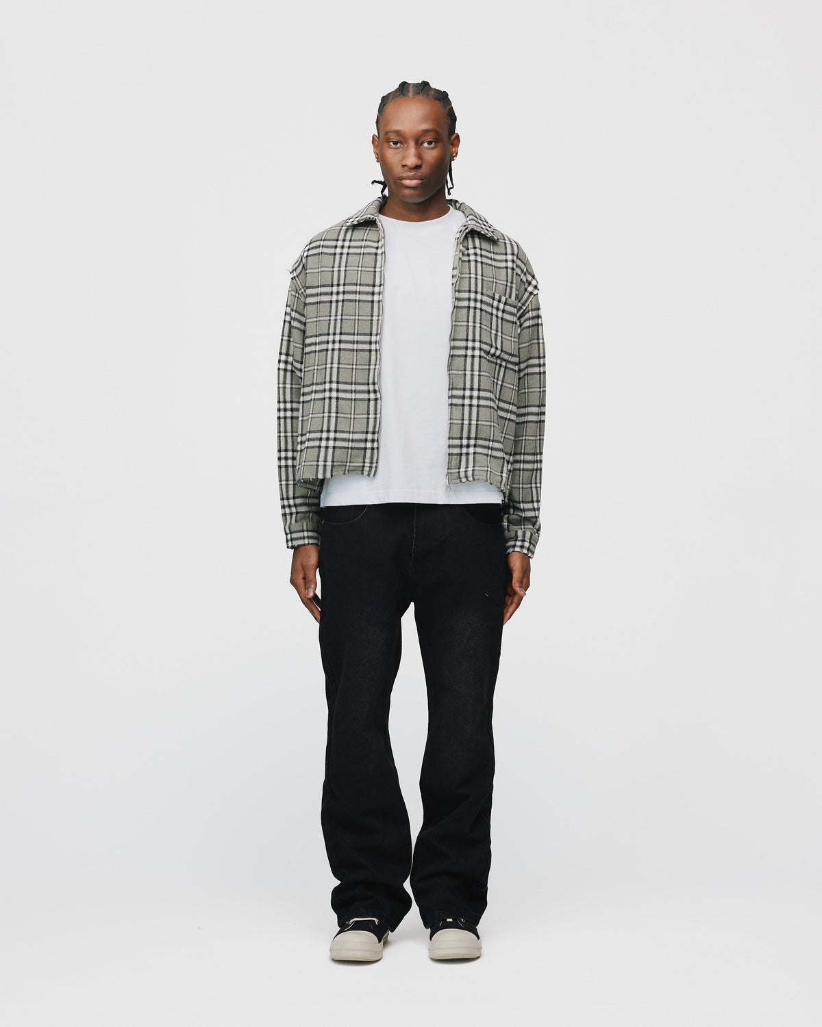 Cropped Zip Flannel - Grey