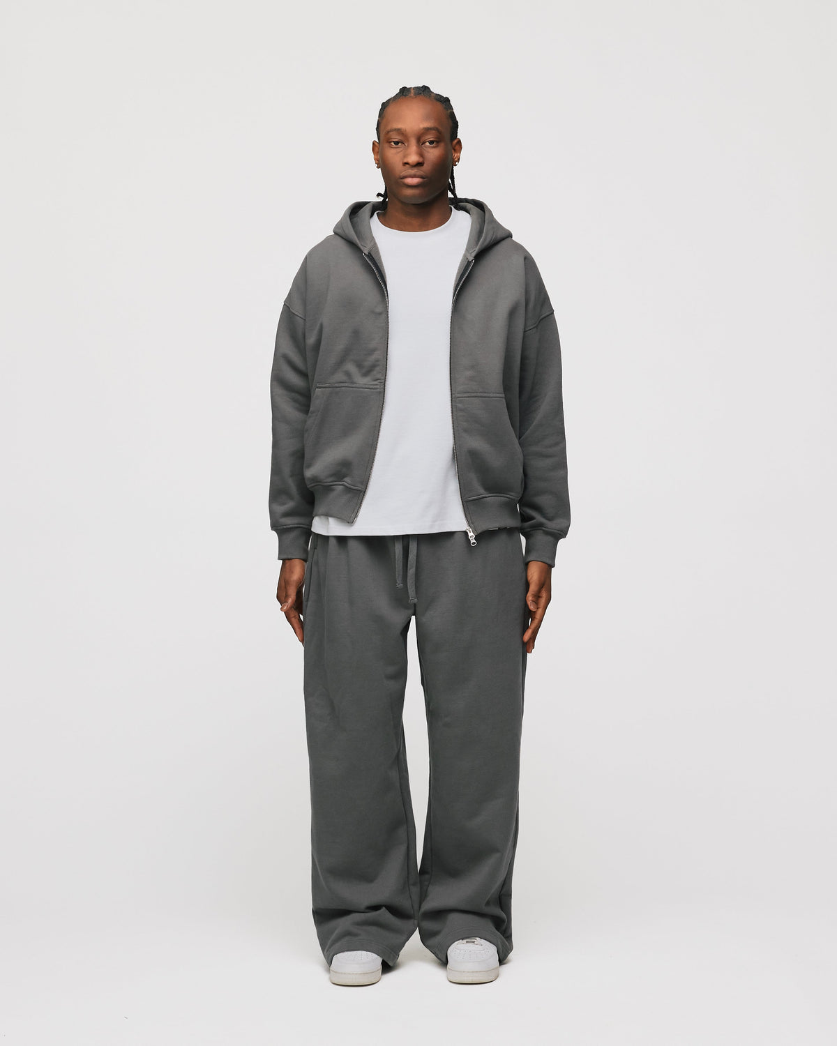 Drop Shoulder Zip Hoodie - Charcoal