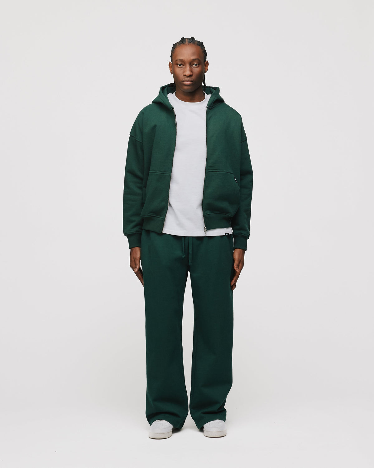 Drop Shoulder Zip Hoodie - Forest Green