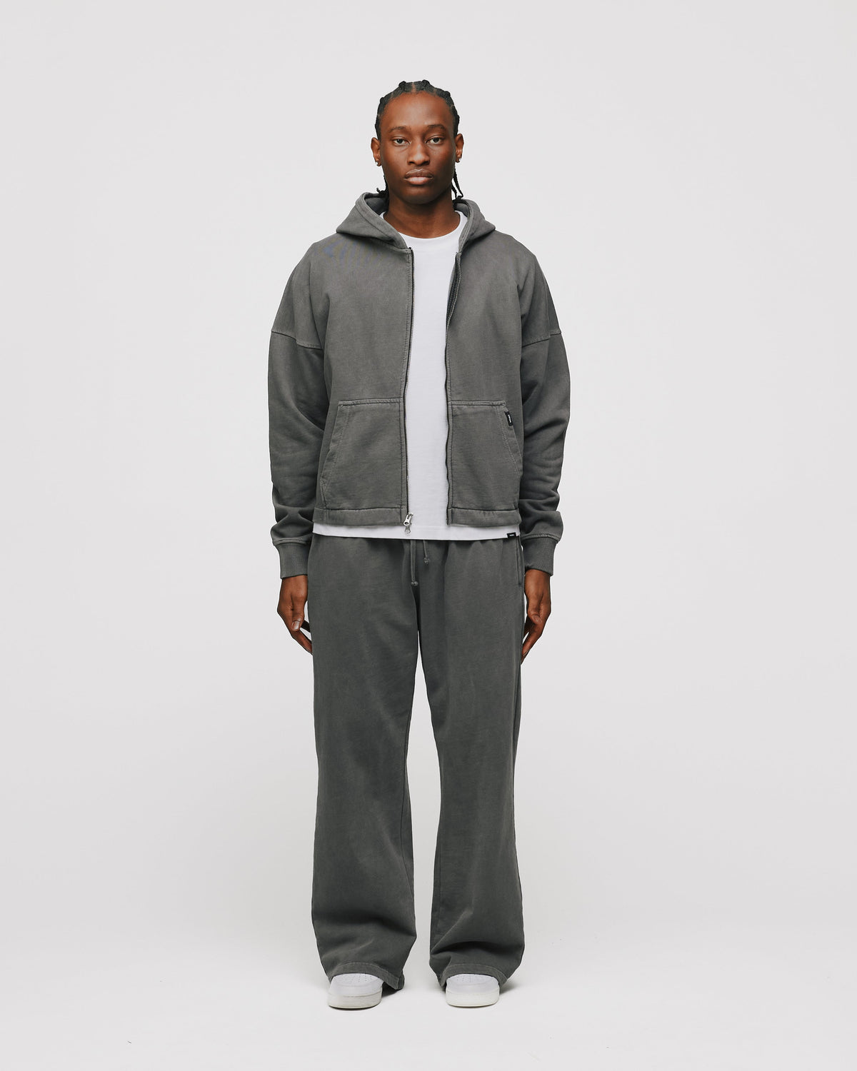 Cropped Zip Hoodie - Vintage Grey