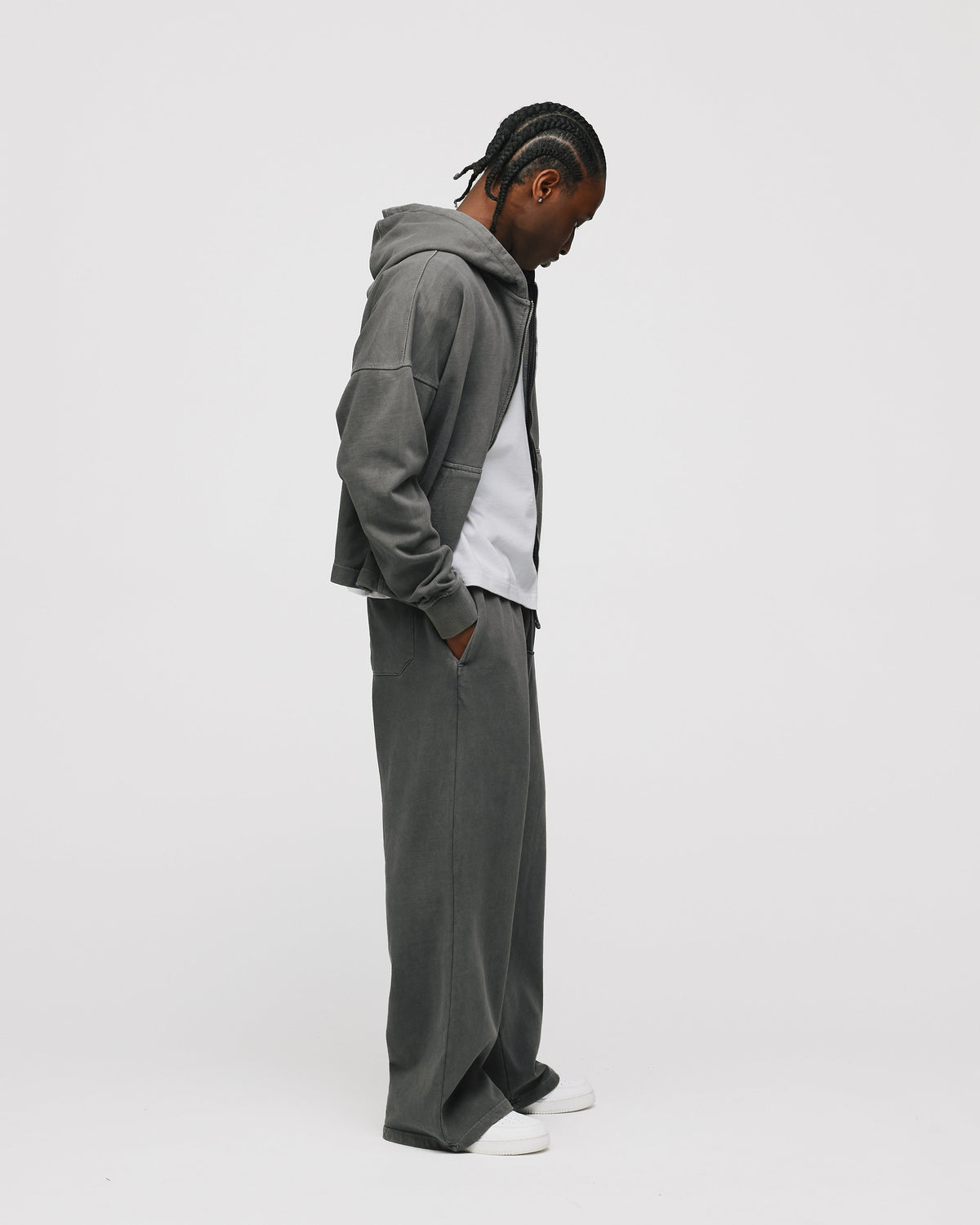 Cropped Zip Hoodie - Vintage Grey