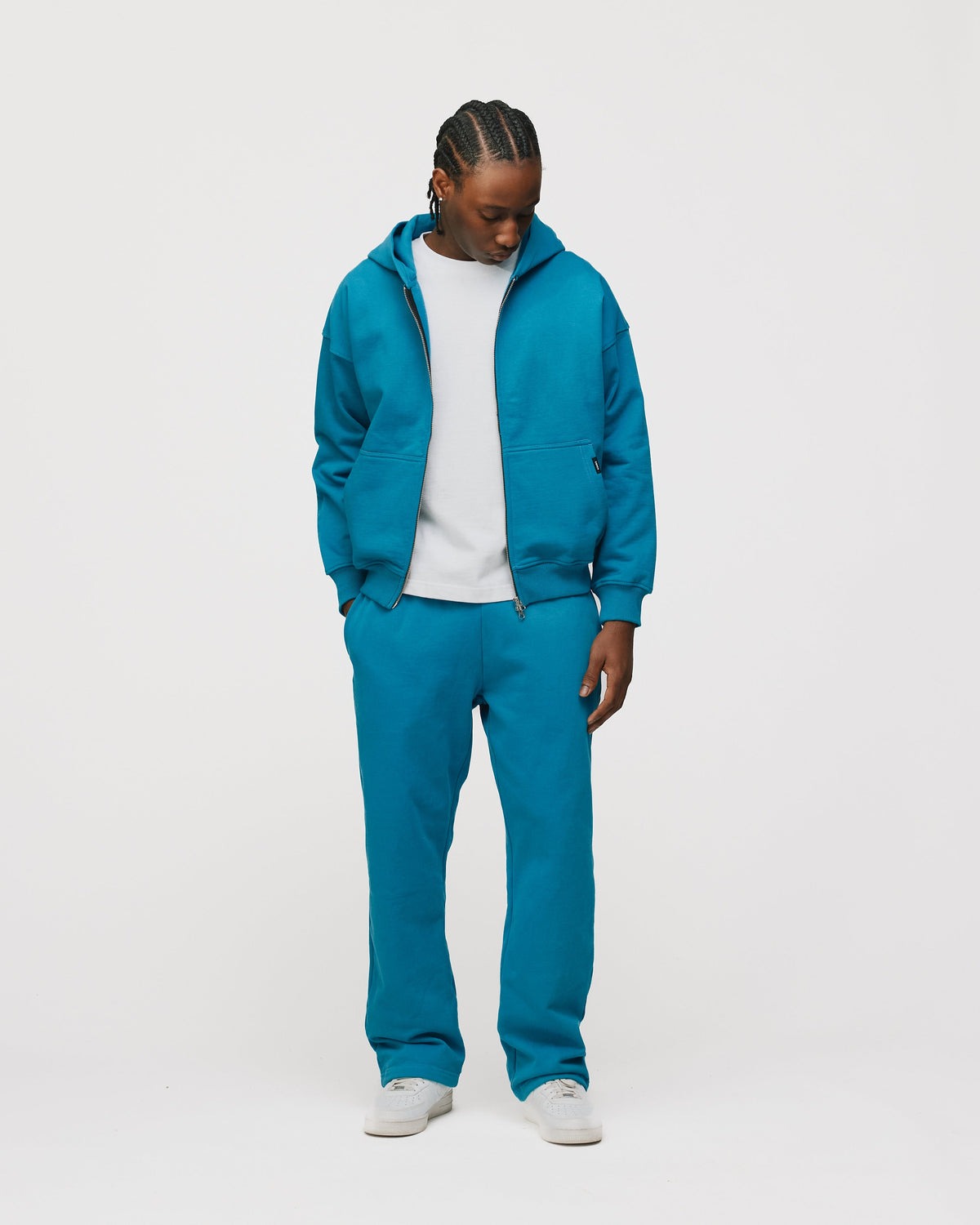 Drop Shoulder Zip Hoodie - Aqua