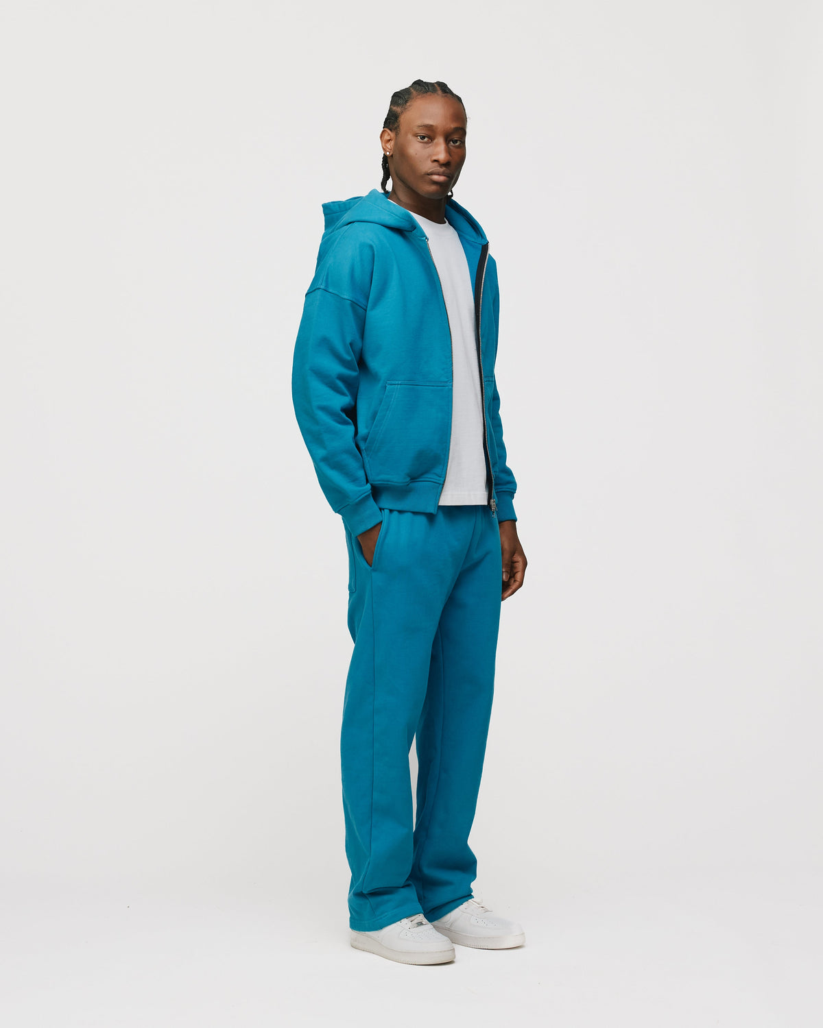 Drop Shoulder Zip Hoodie - Aqua