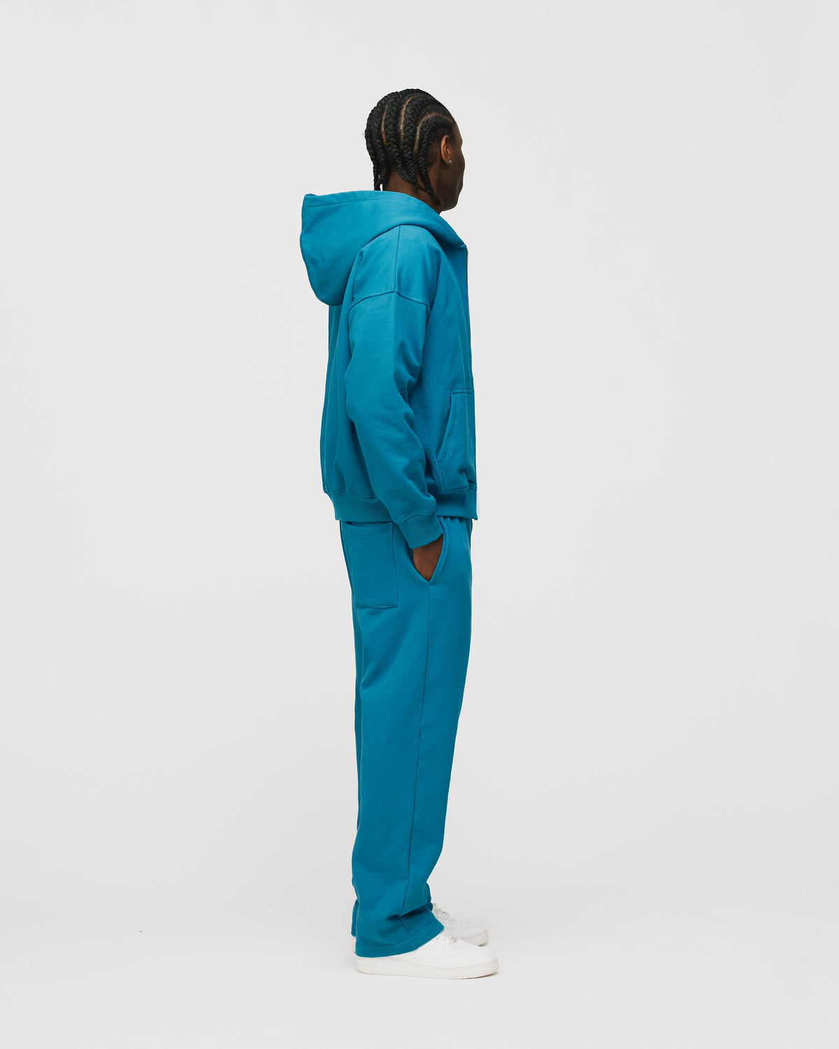 Drop Shoulder Zip Hoodie - Aqua