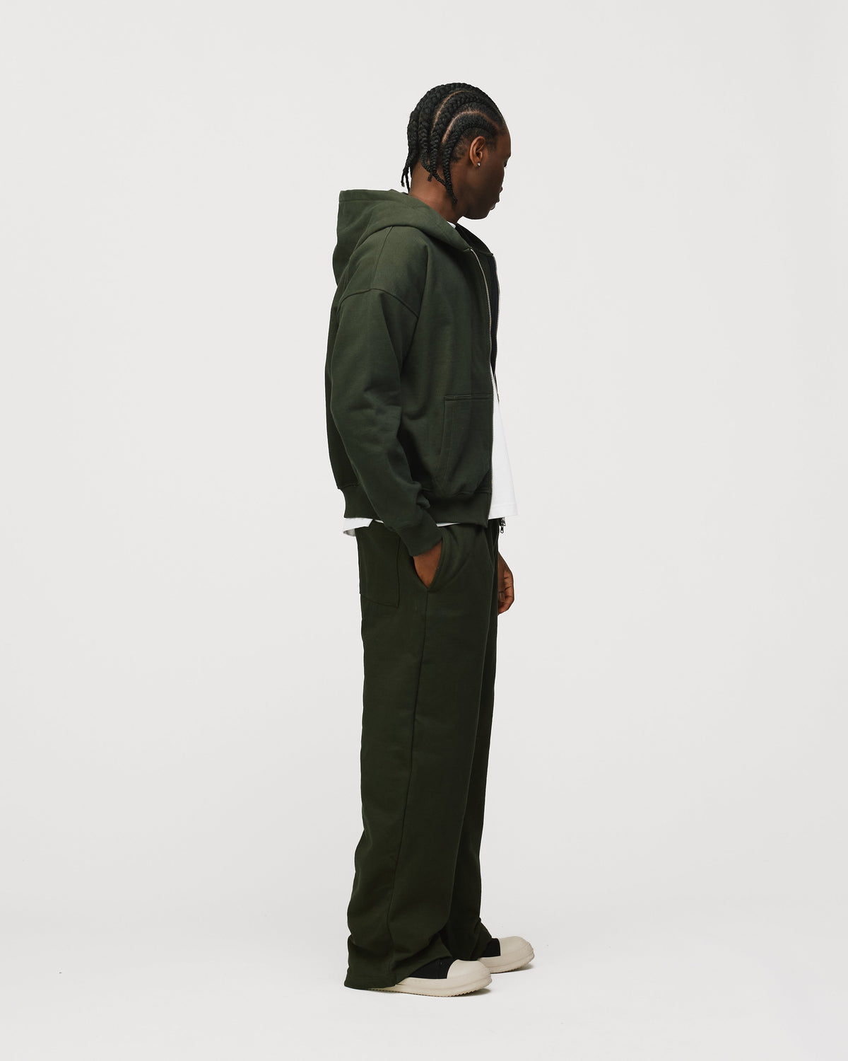 Drop Shoulder Zip Hoodie - Olive