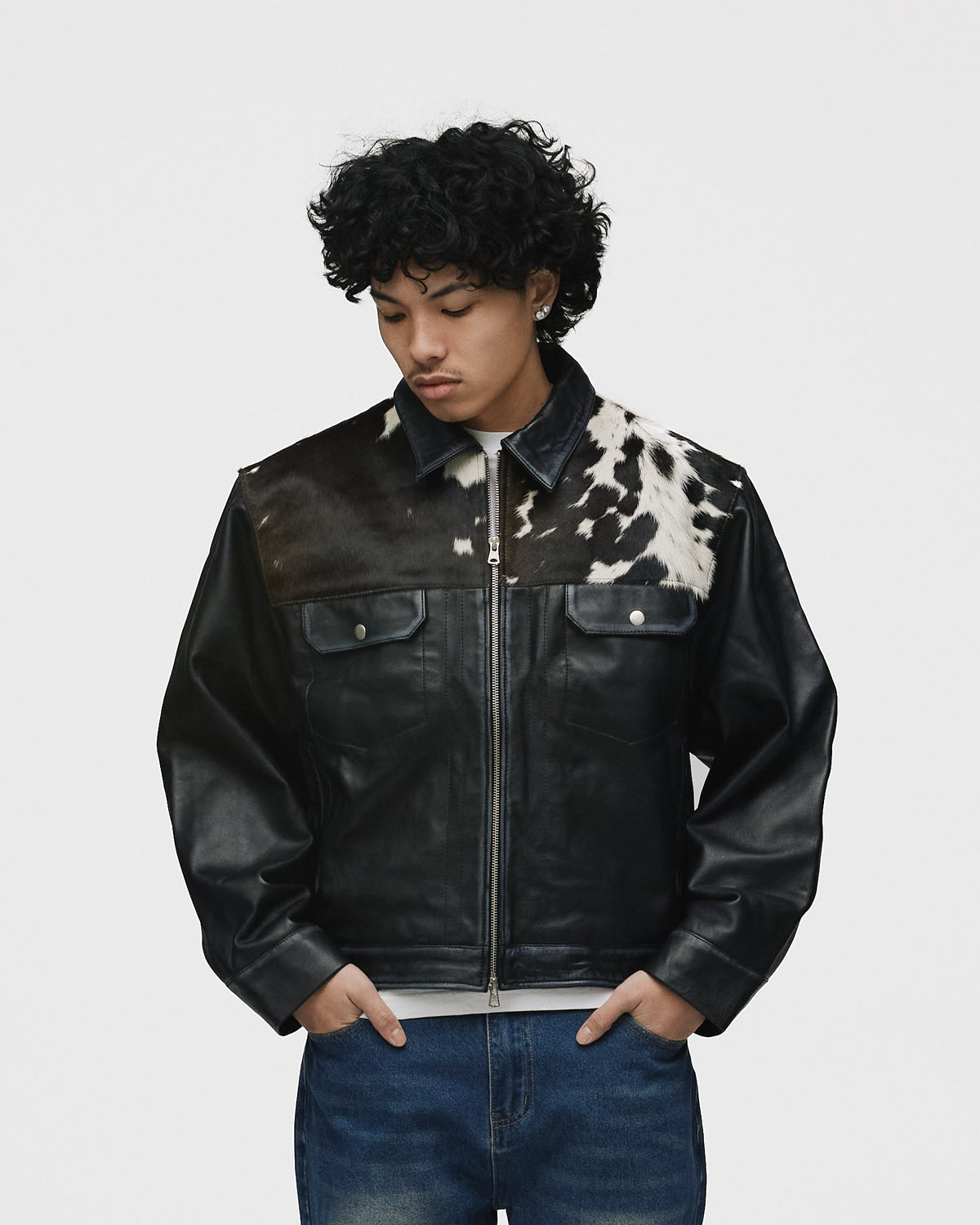 Cowhide Leather Jacket - Black