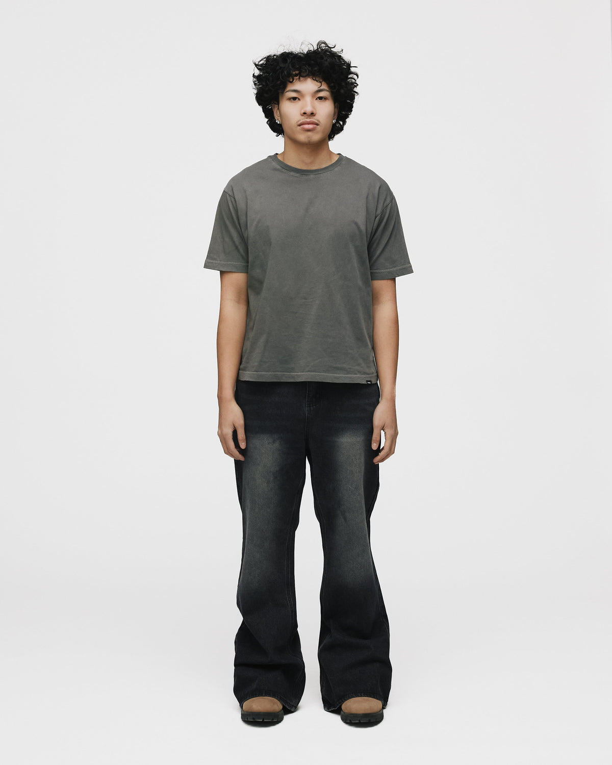 Flare Denim Pants - Washed Black