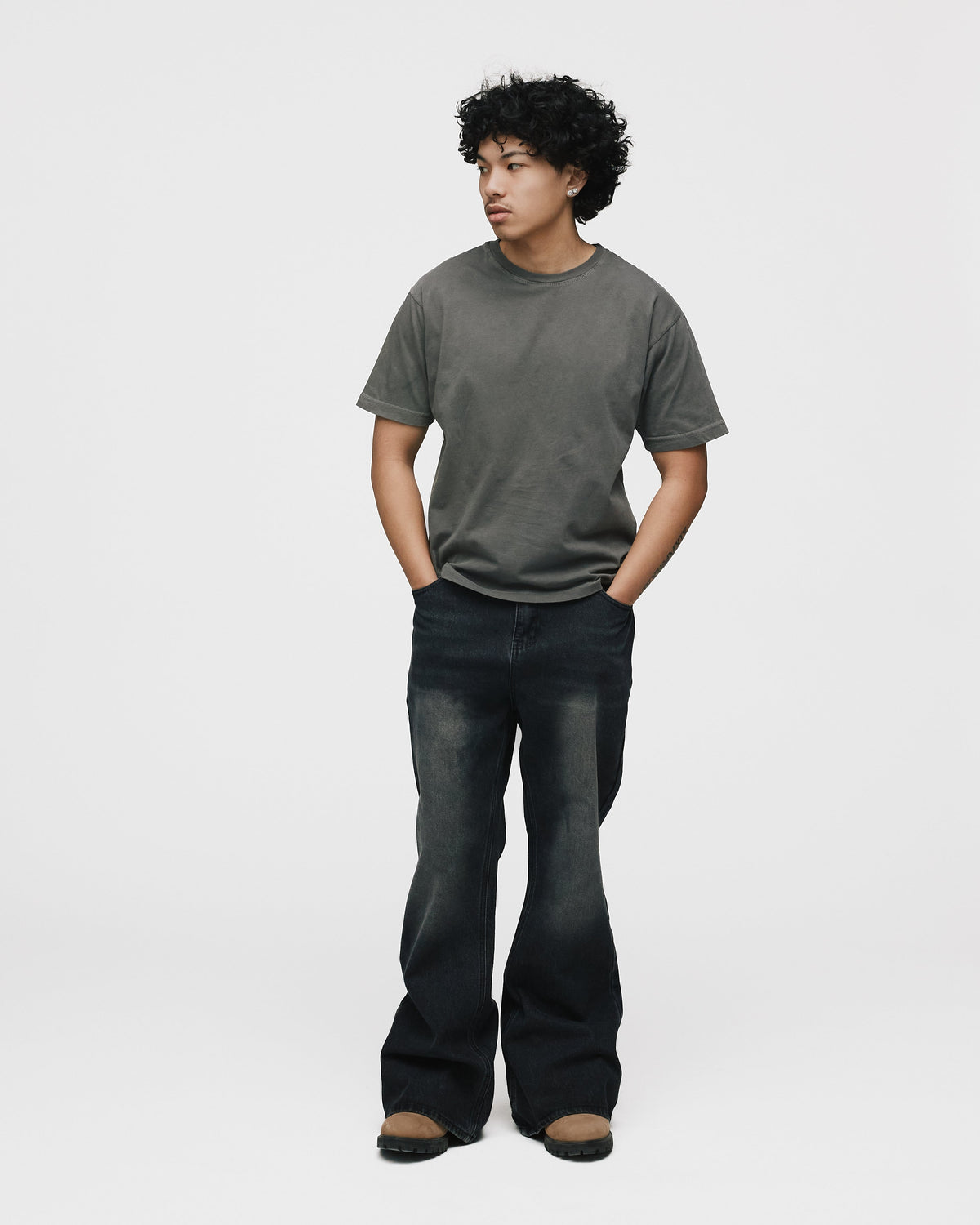 Flare Denim Pants - Washed Black