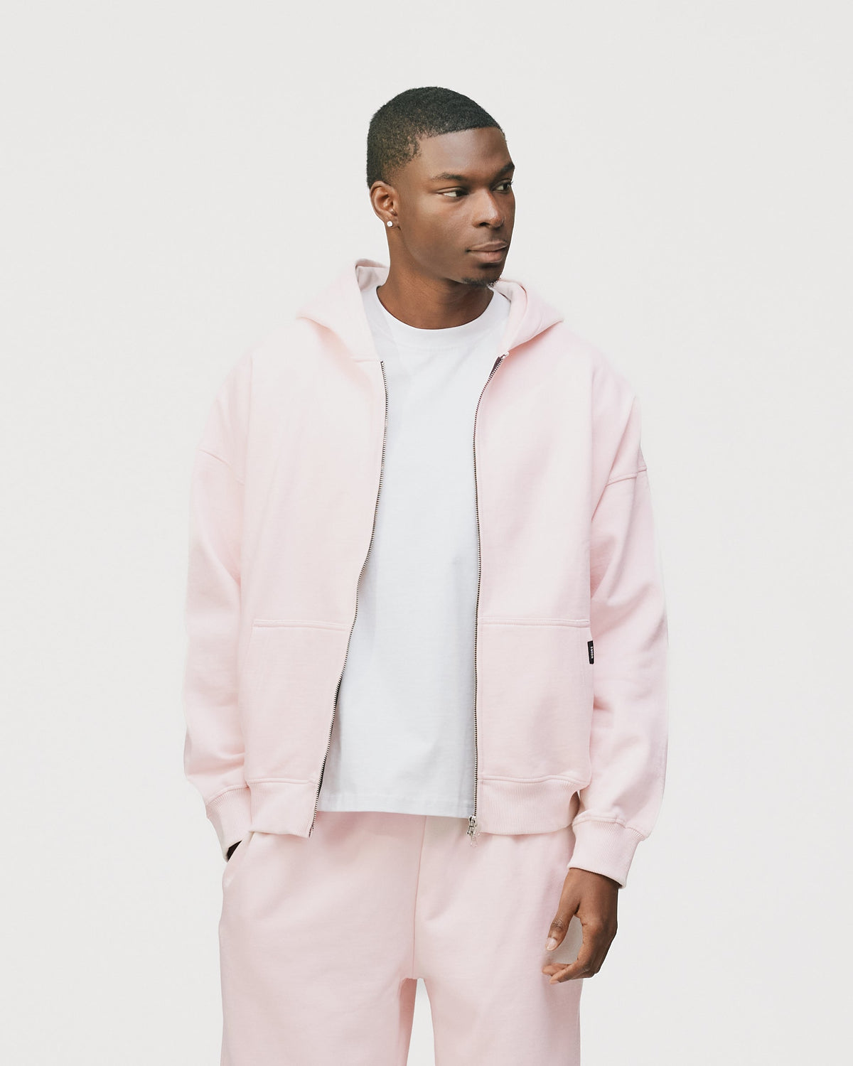 Drop Shoulder Zip Hoodie - Blush