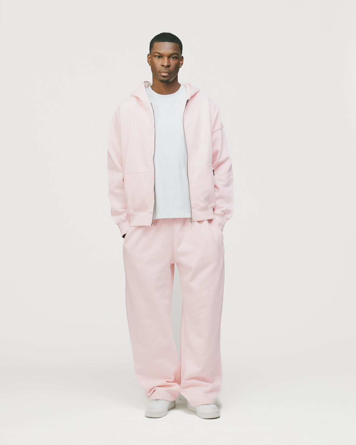 Drop Shoulder Zip Hoodie - Blush