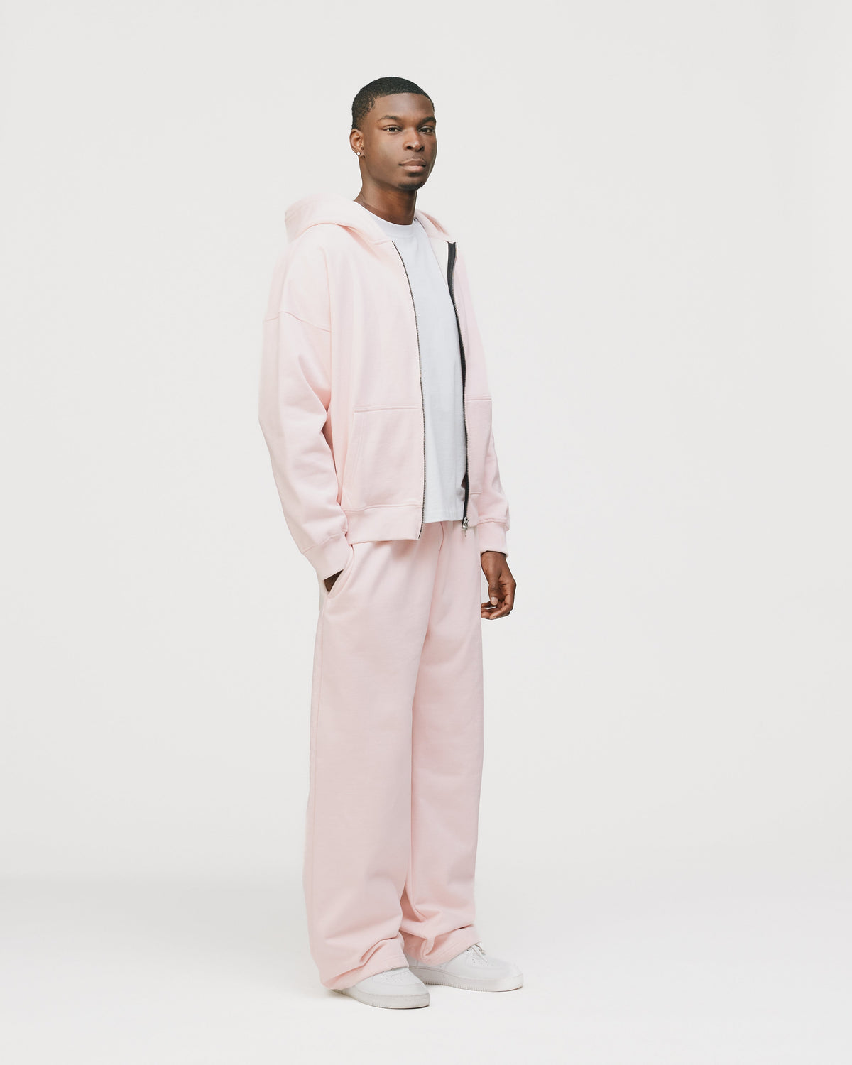 Drop Shoulder Zip Hoodie - Blush