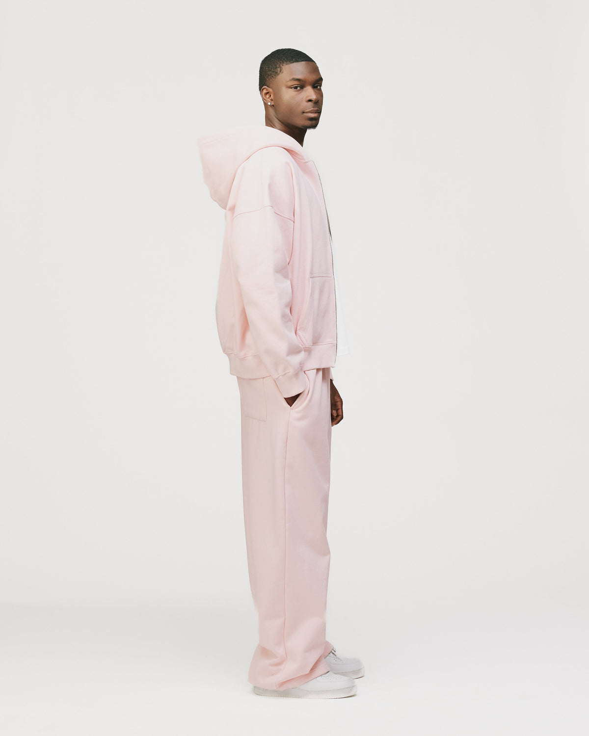 Drop Shoulder Zip Hoodie - Blush