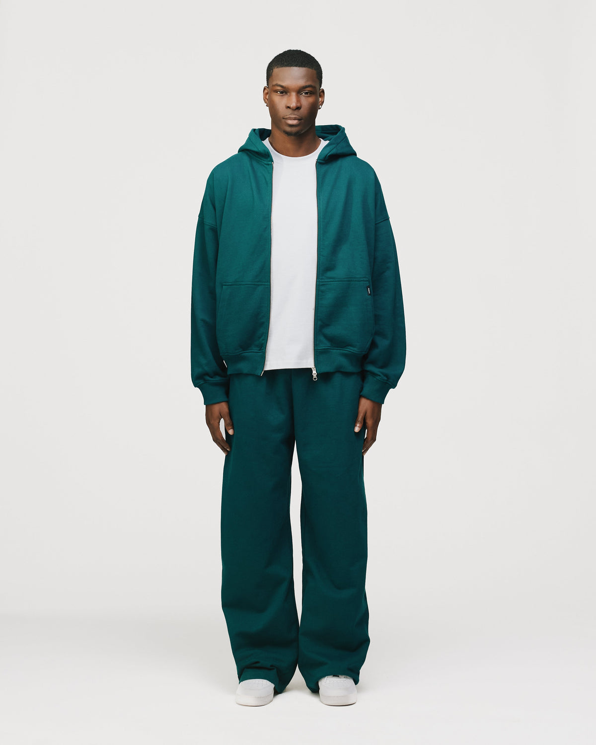 Drop Shoulder Zip Hoodie - Teal