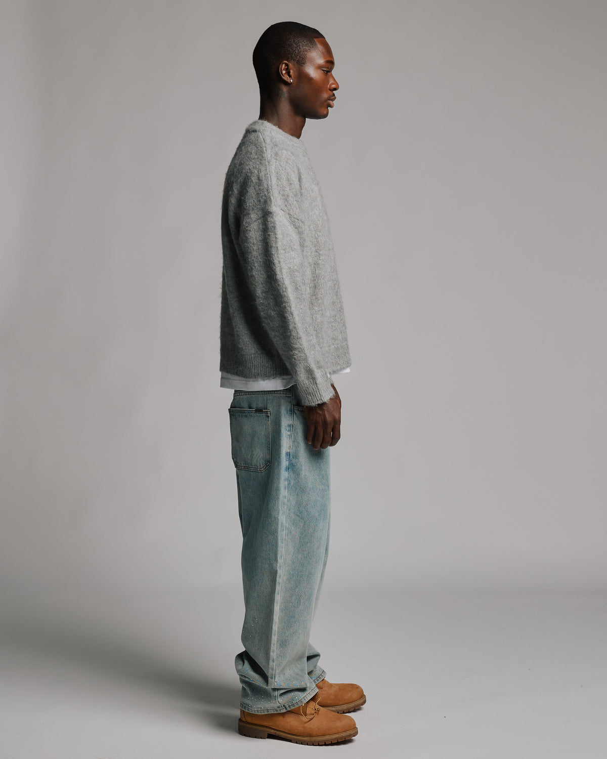Rhinestone Baggy Denim - Washed Blue