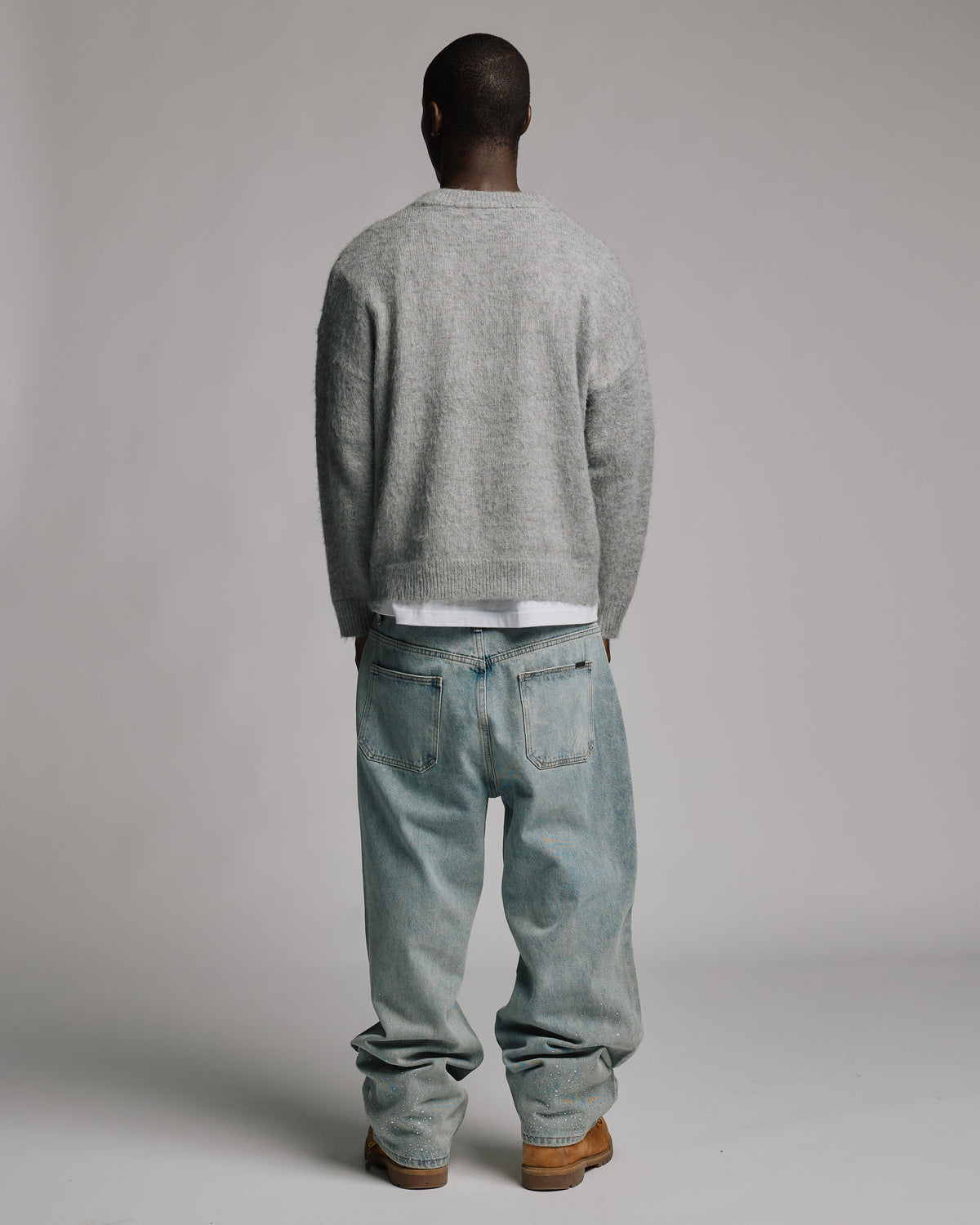 Rhinestone Baggy Denim - Washed Blue