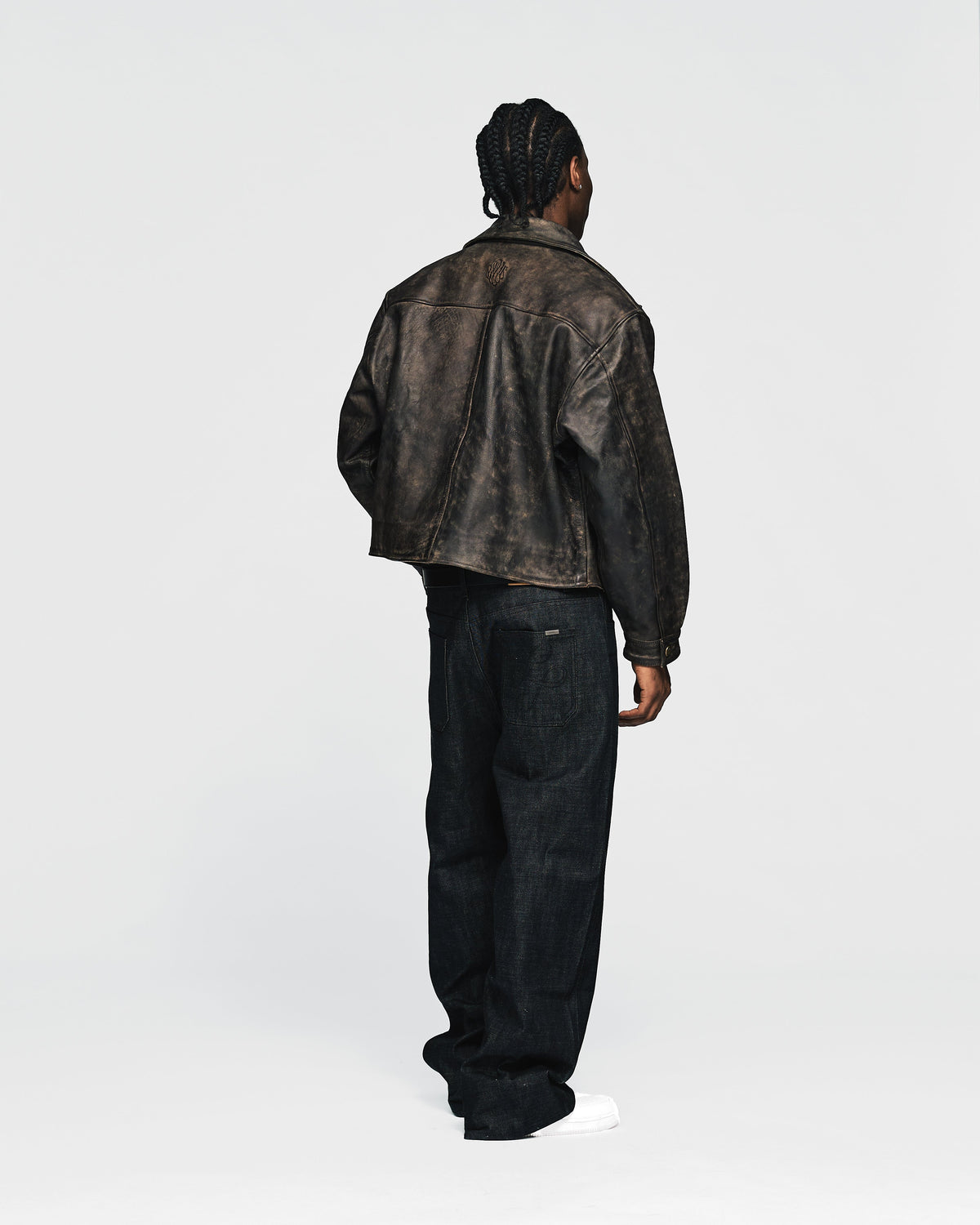 Double Breasted Leather Jacket - Vintage Black