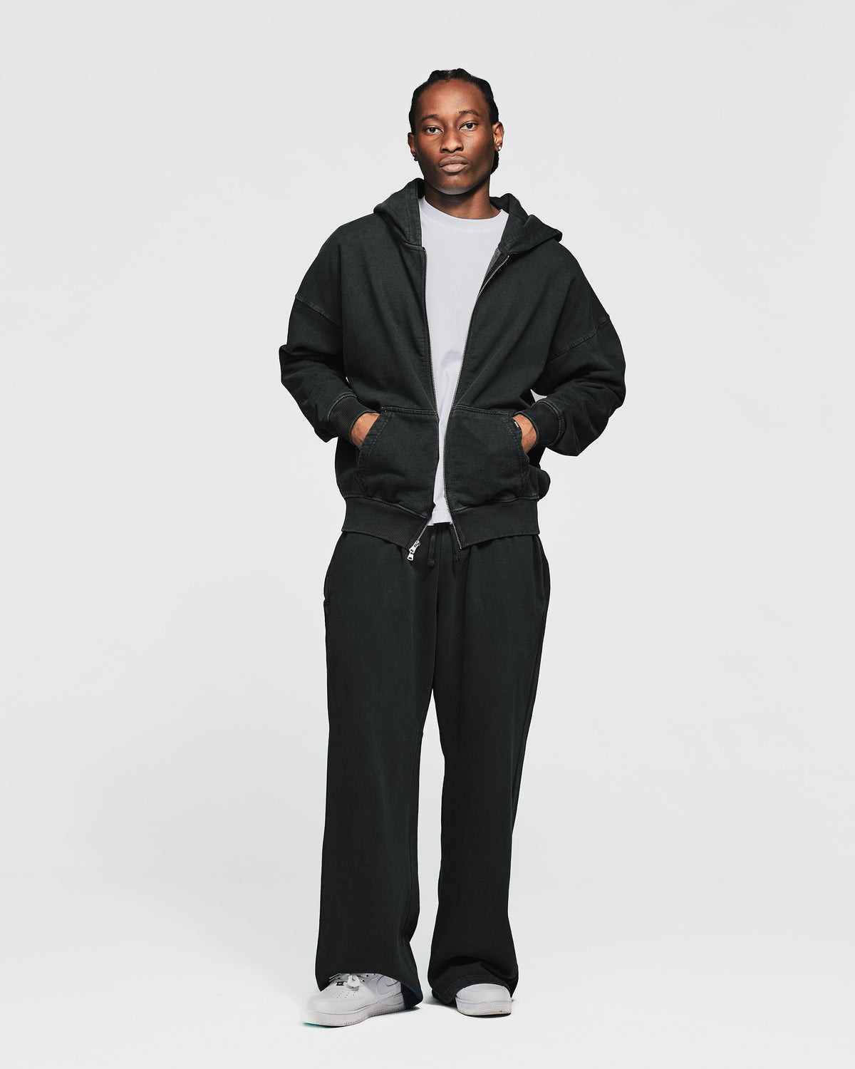 Drop Shoulder Zip Hoodie - Vintage Black