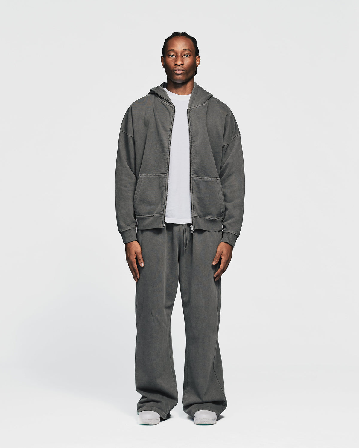 Drop Shoulder Zip Hoodie - Vintage Grey