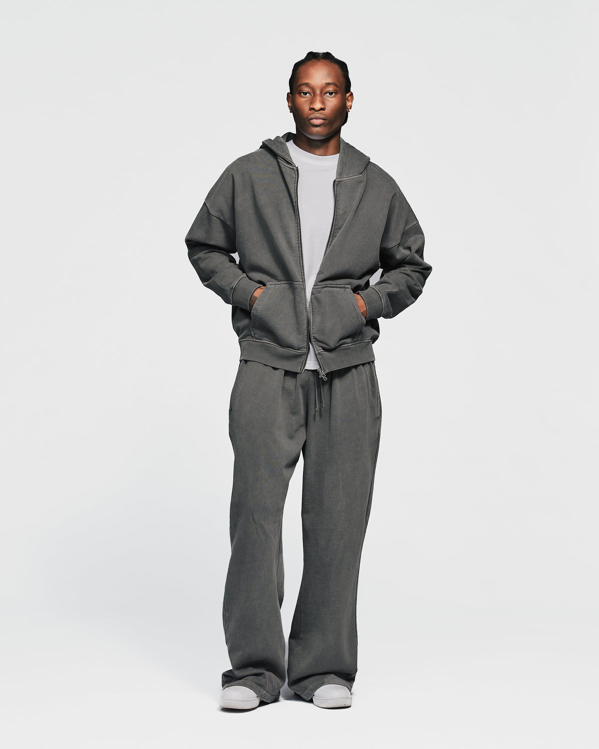 Drop Shoulder Zip Hoodie - Vintage Grey