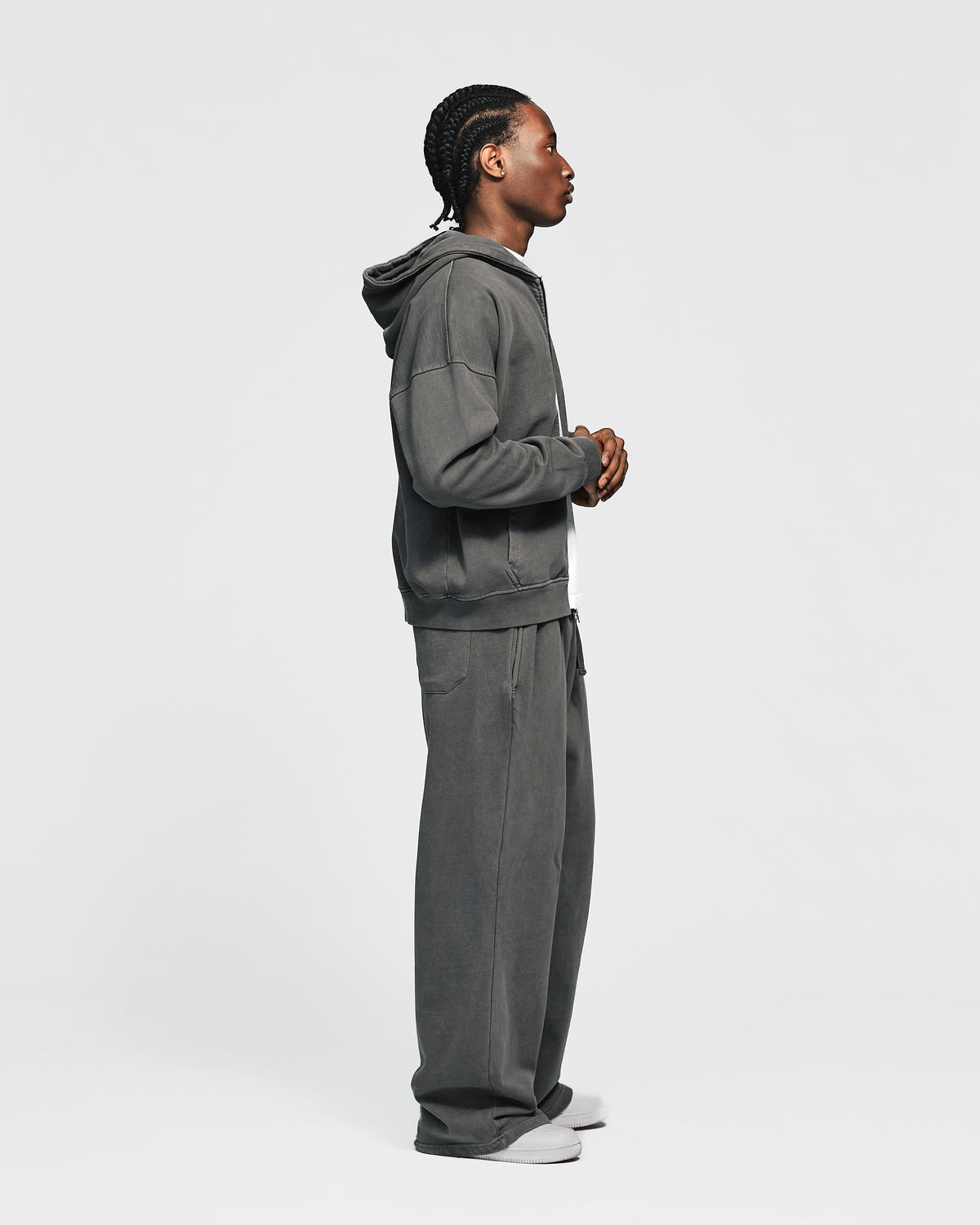 Drop Shoulder Zip Hoodie - Vintage Grey