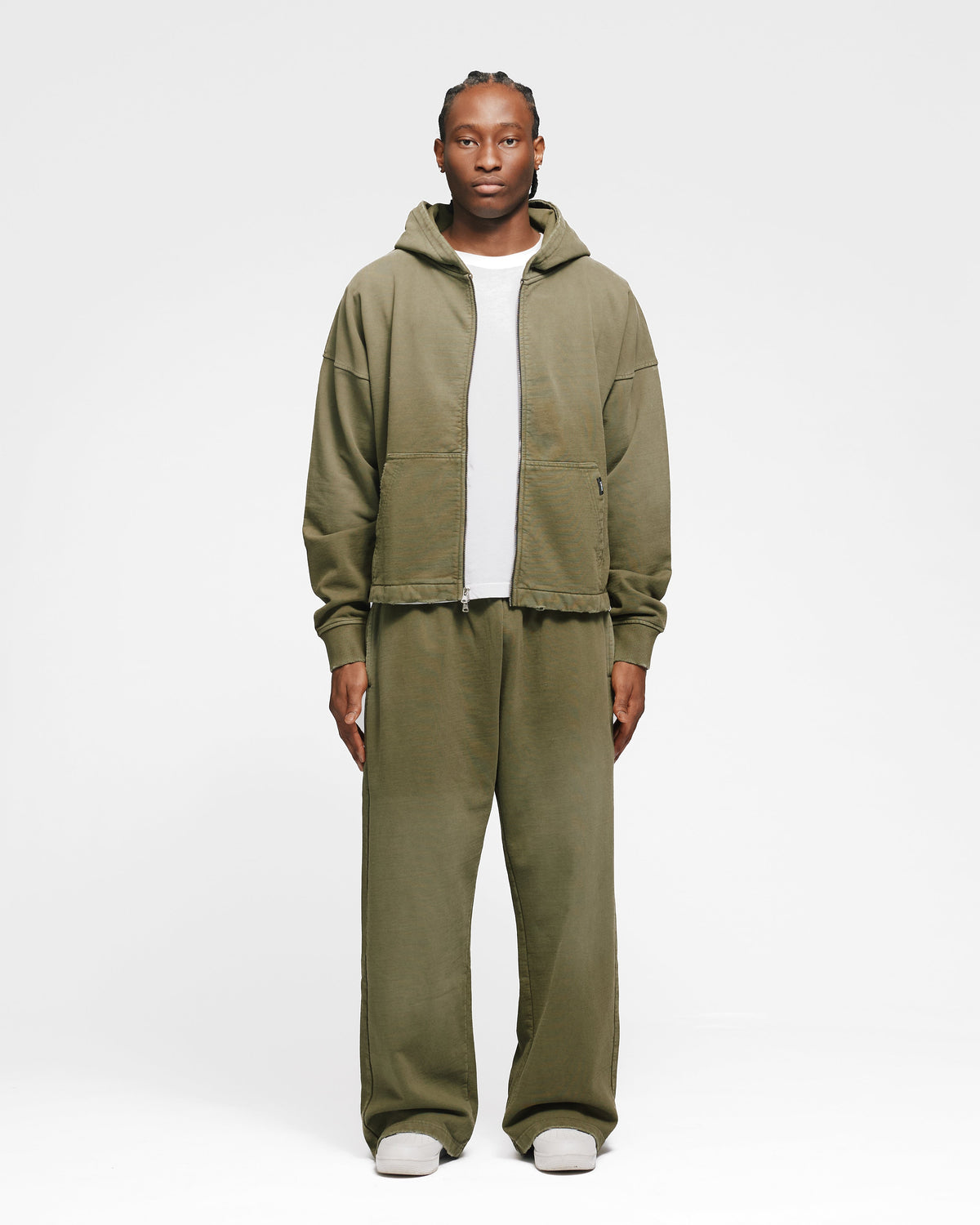 Cropped Zip Hoodie - Sunfaded Olive