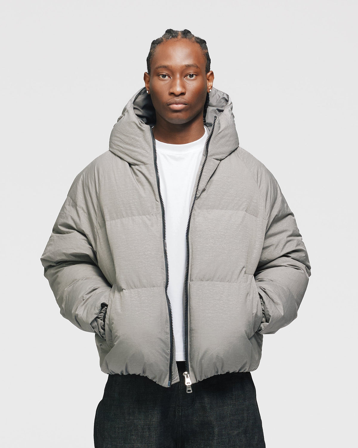 Hooded Puffer Jacket - Grey