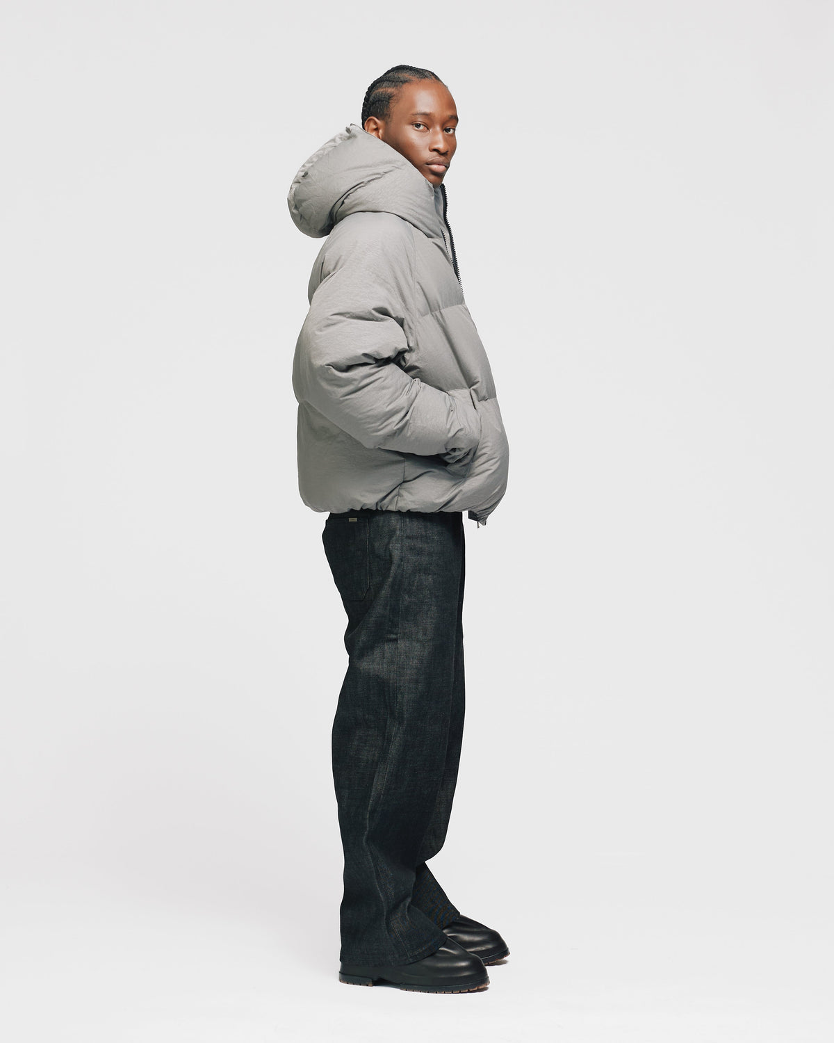 Hooded Puffer Jacket - Grey