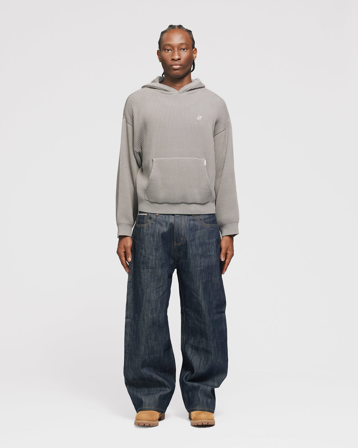 Signature Ribbed Hoodie - Grey