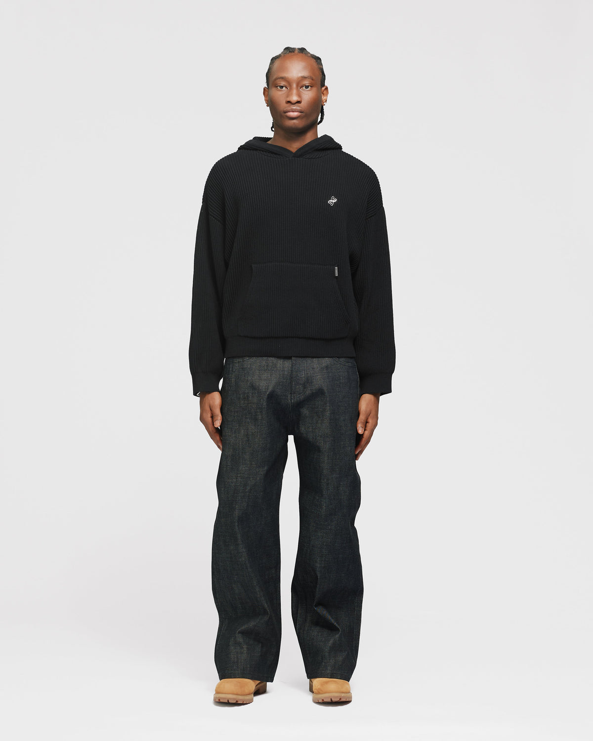 Signature Ribbed Hoodie - Black