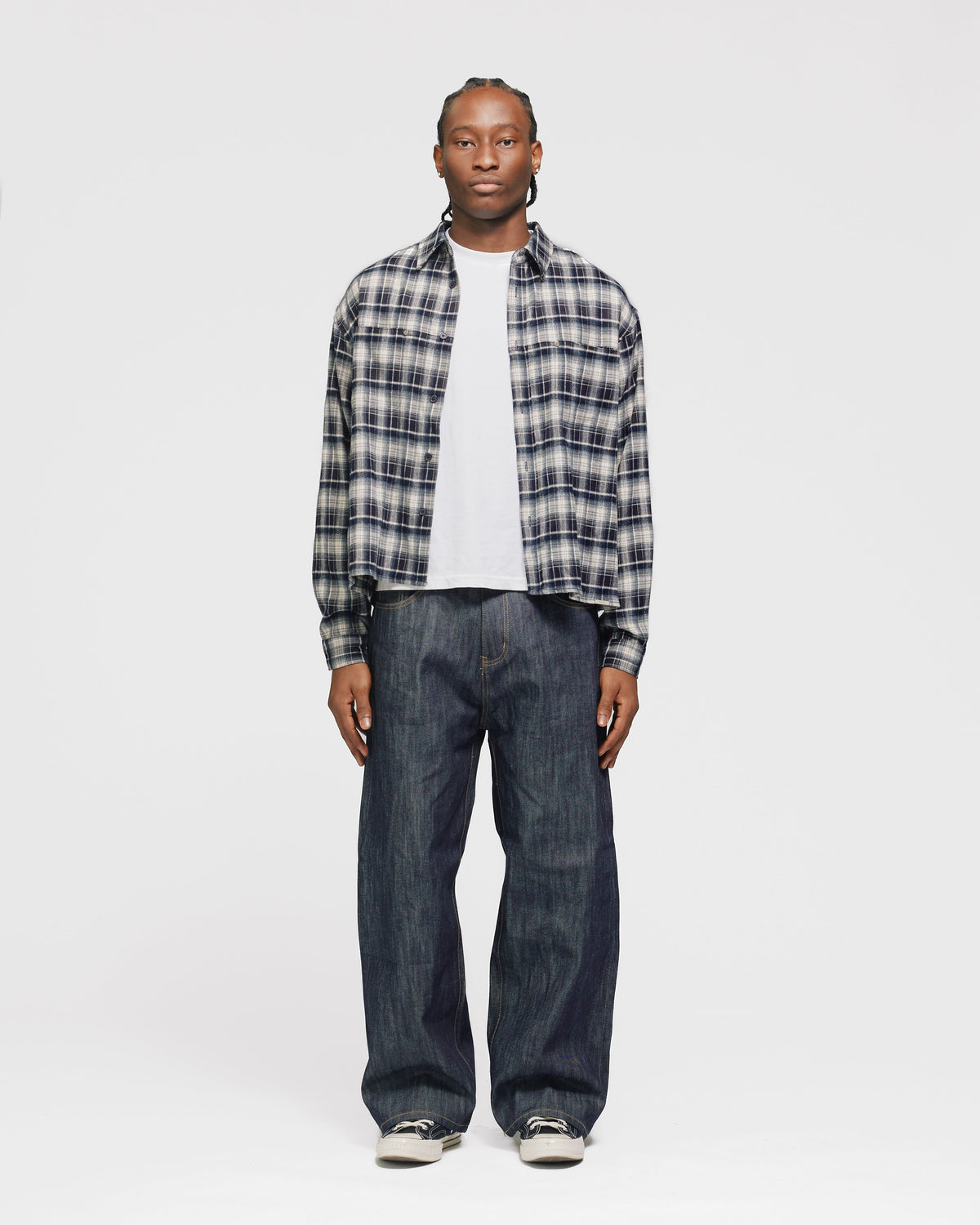 Cropped Flannel - Navy