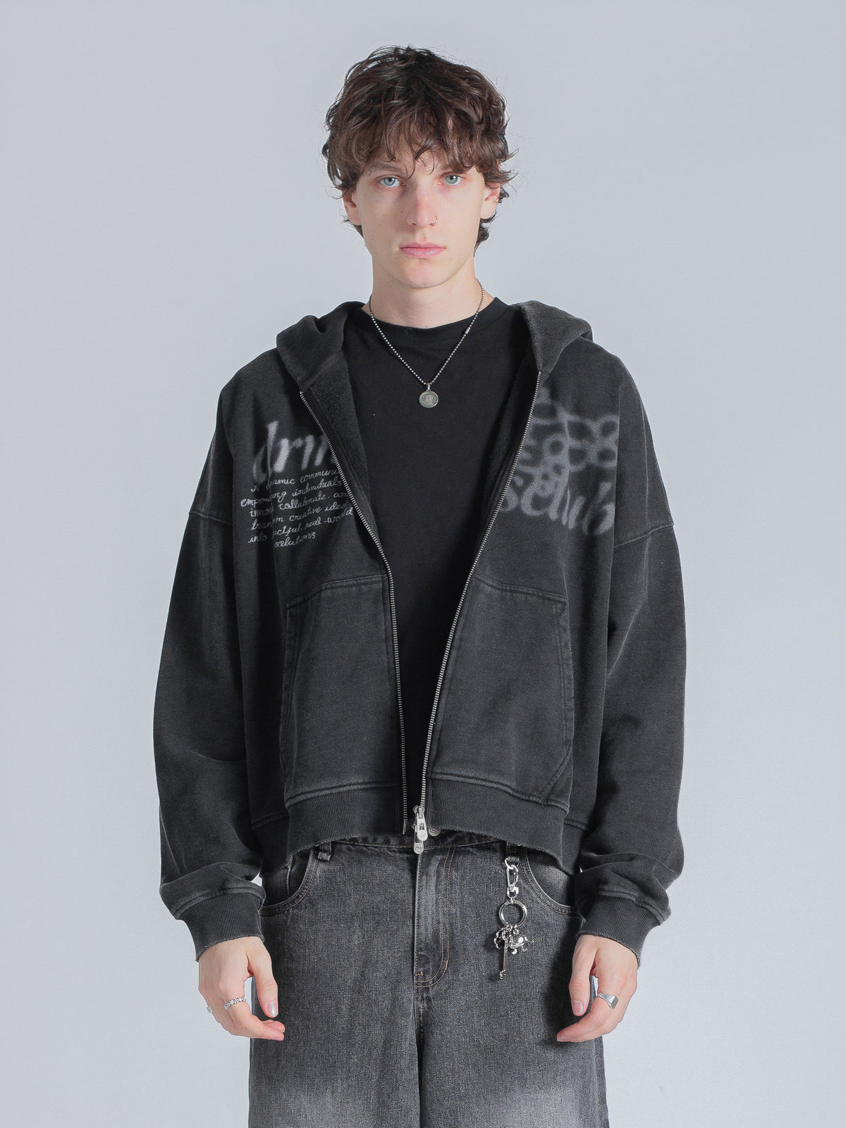 PARALLEL ZIP UP - WASHED BLACK
