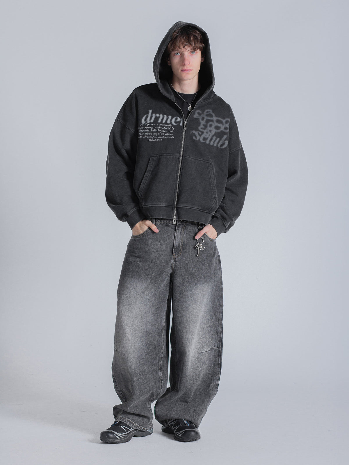 PARALLEL ZIP UP - WASHED BLACK