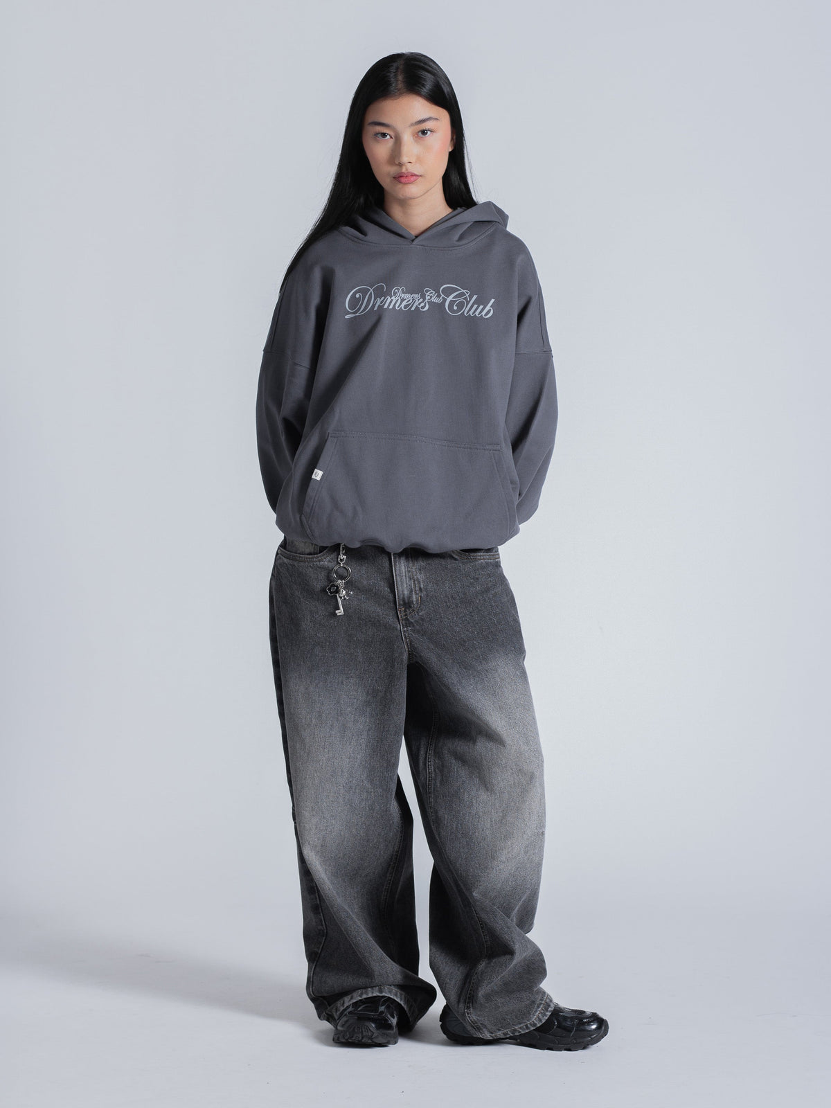 SCRIPT TEXT HOODIE - CHARCOAL BLUE