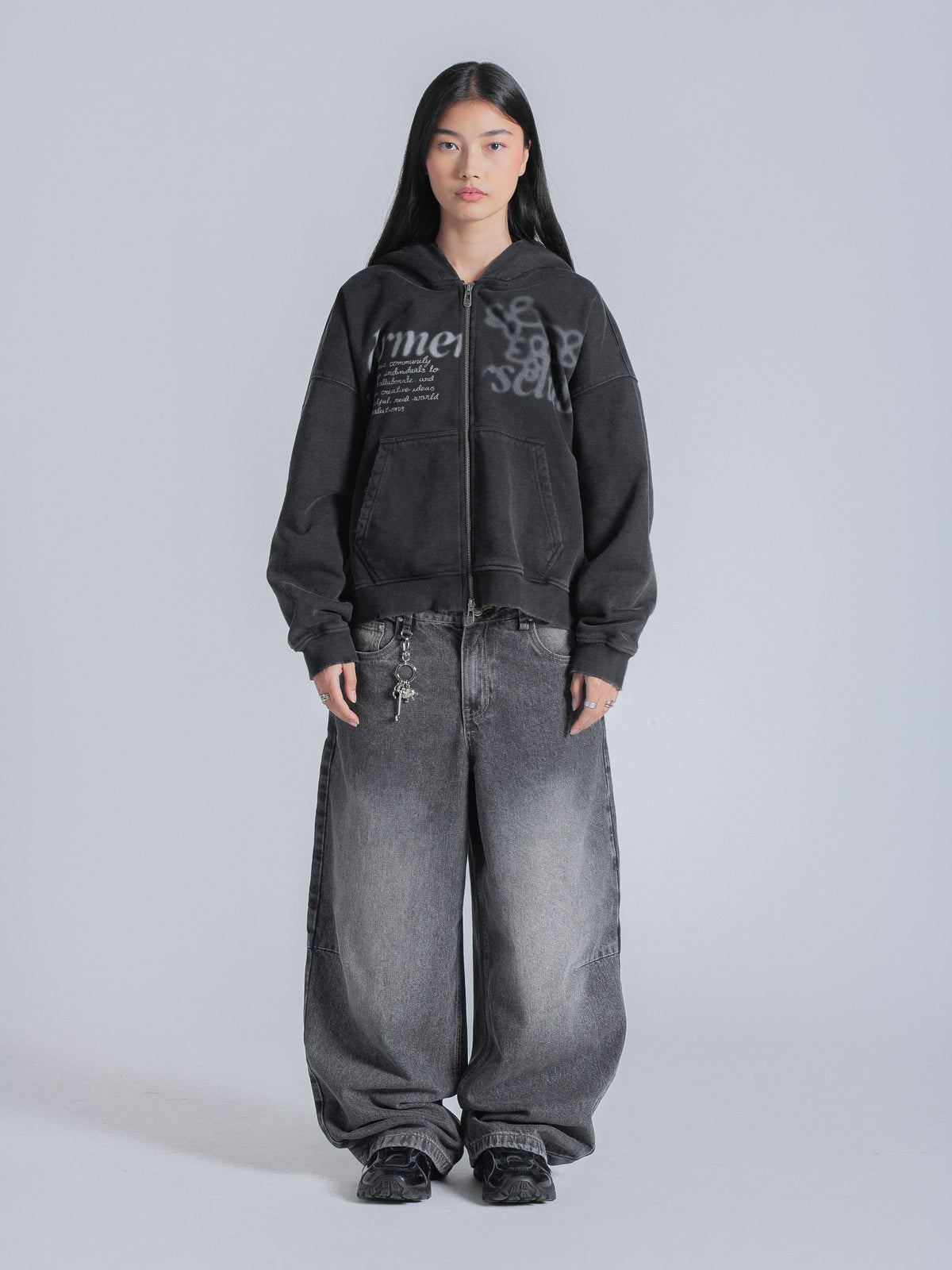 PARALLEL ZIP UP - WASHED BLACK