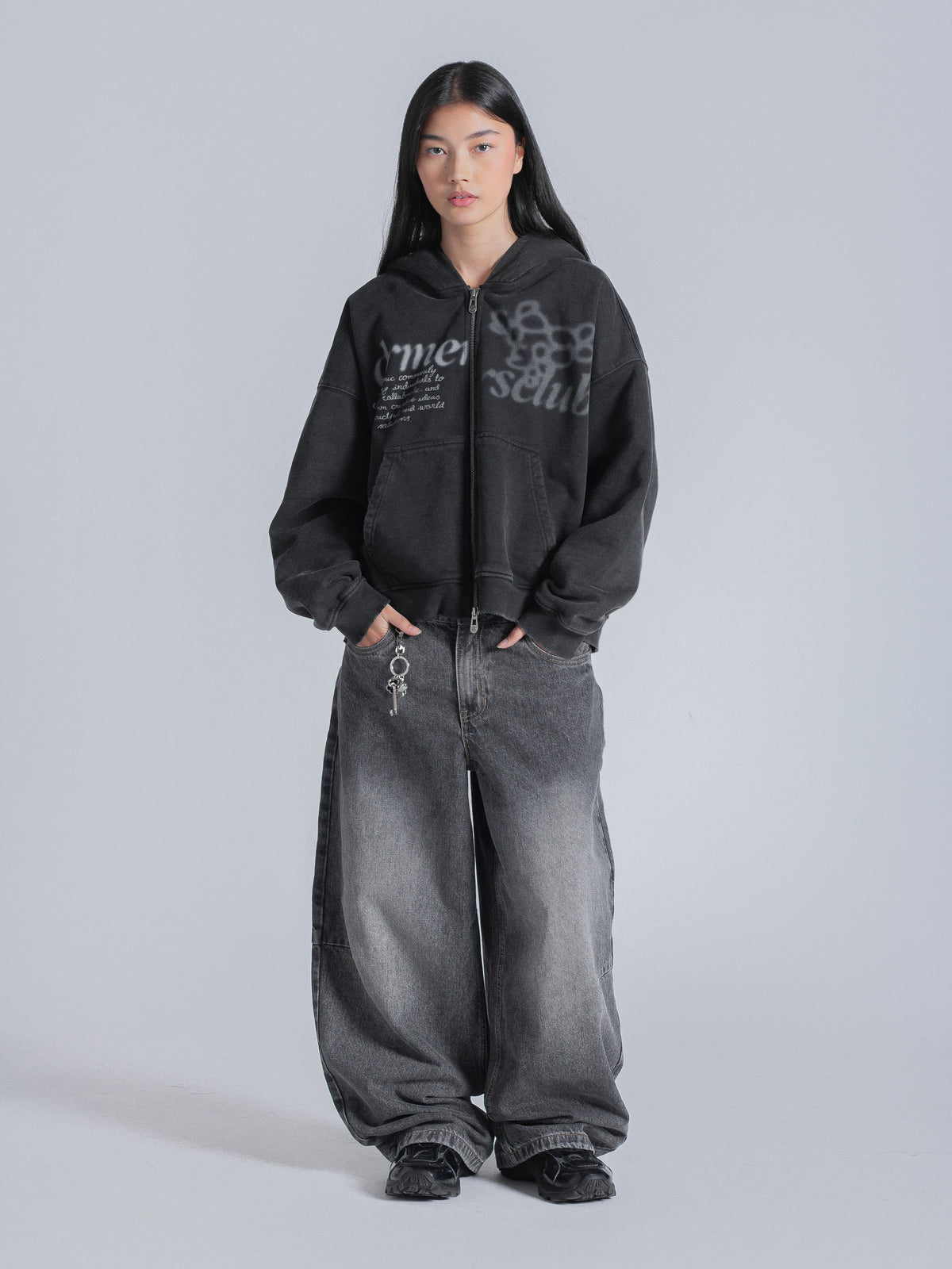PARALLEL ZIP UP - WASHED BLACK