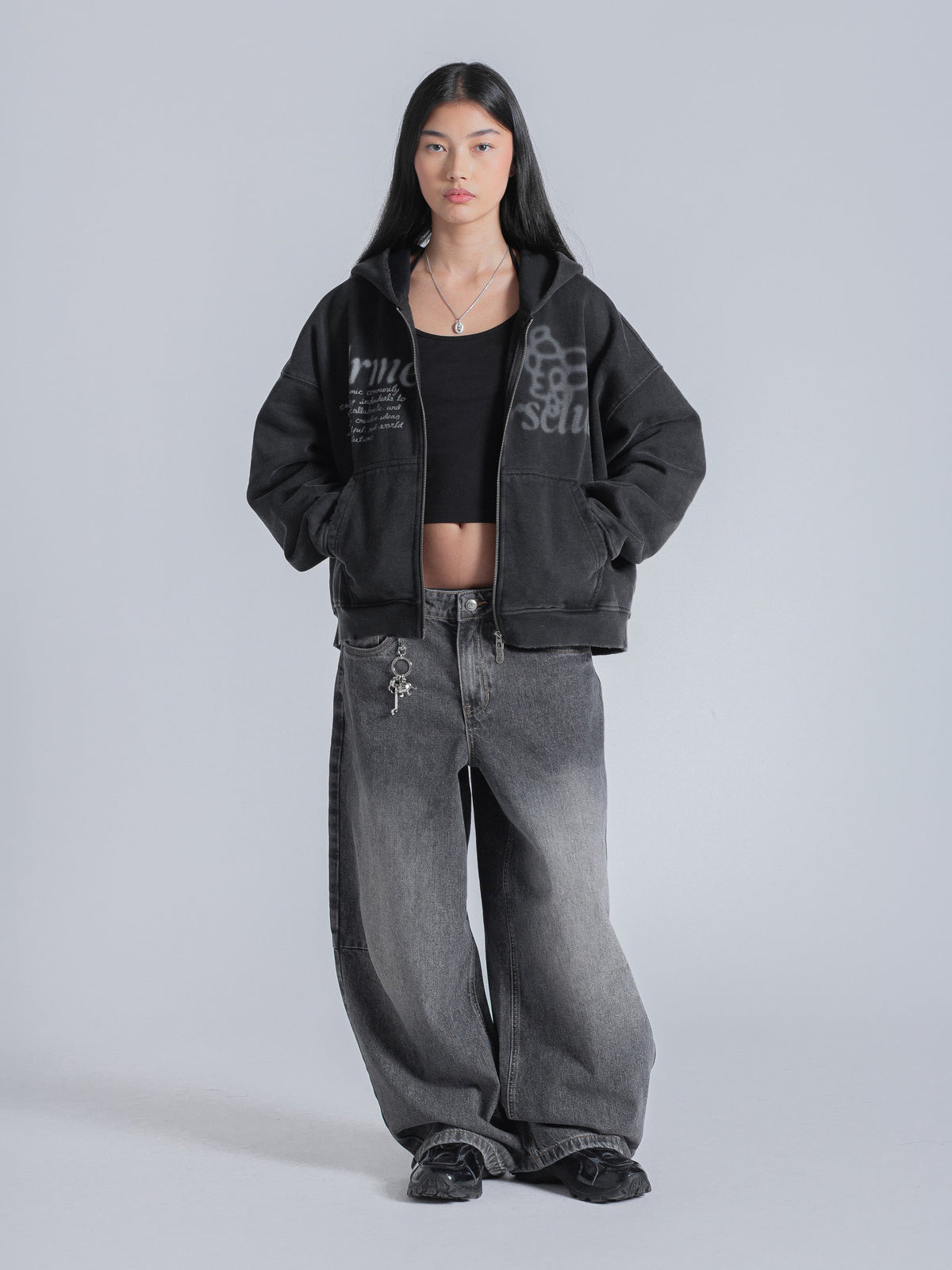 PARALLEL ZIP UP - WASHED BLACK