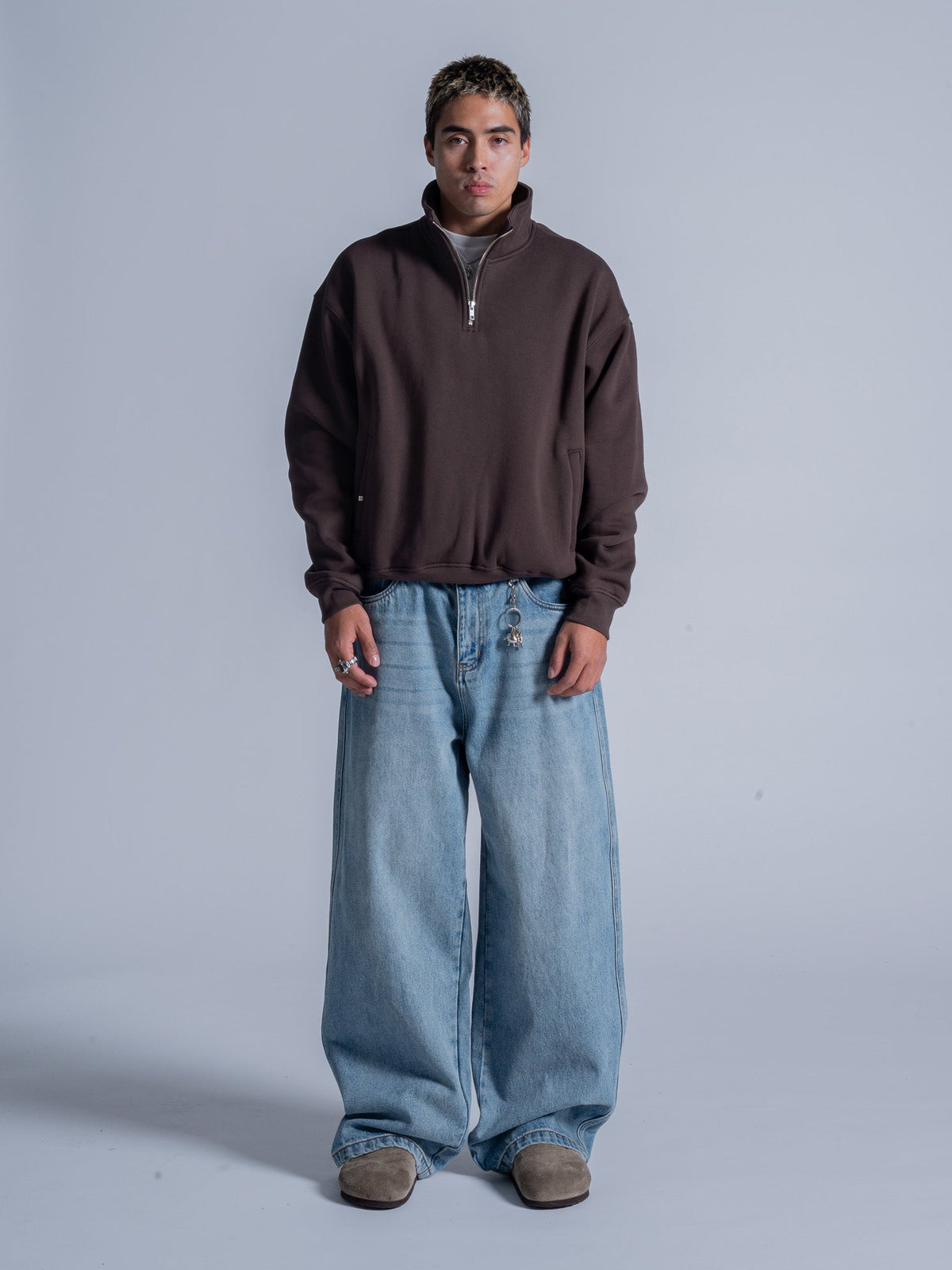 SIGNATURE BASIC QUARTER ZIP - COFFEE BROWN