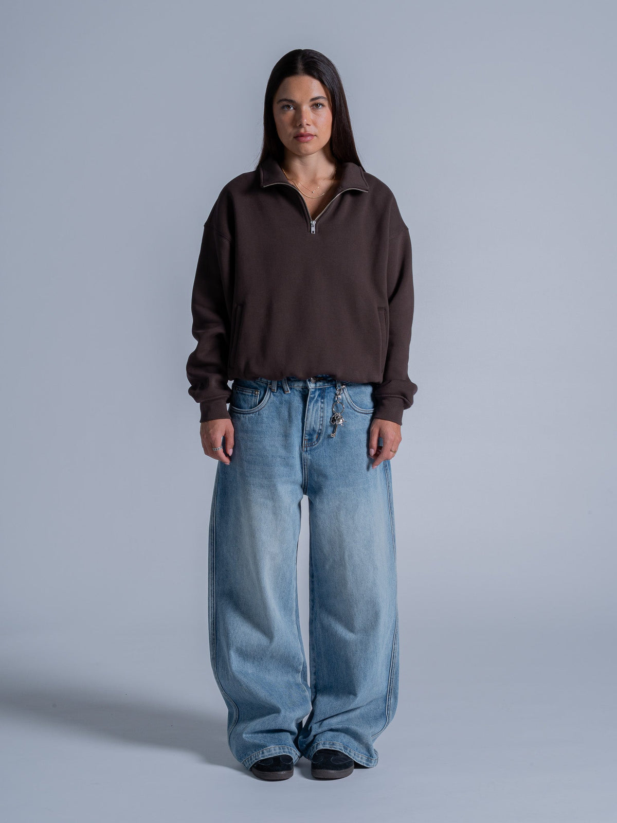 SIGNATURE BASIC QUARTER ZIP - COFFEE BROWN