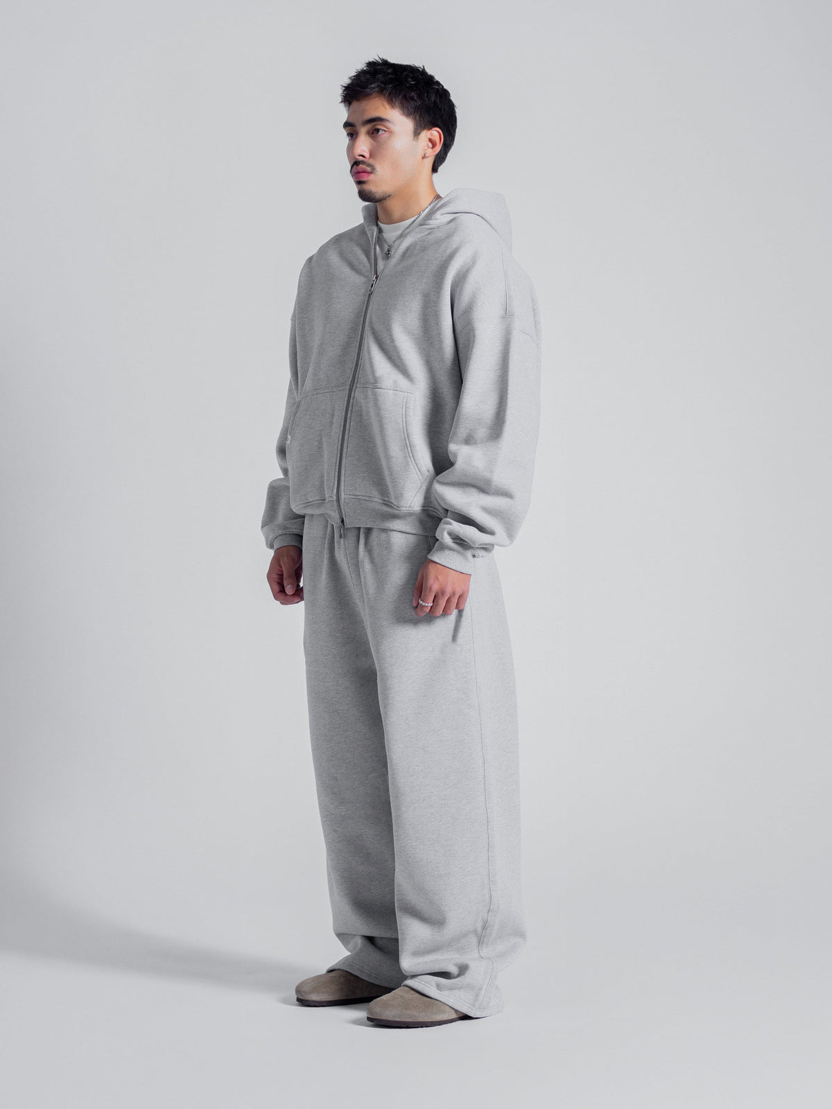 SIGNATURE BASIC ZIP UP - HEATHER GREY