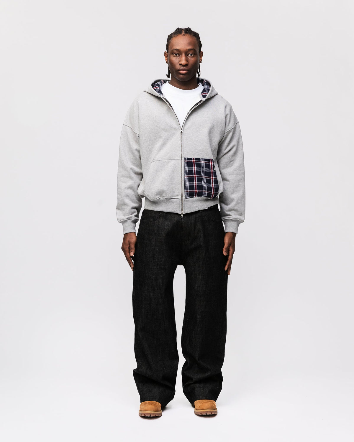 Flannel Zip Hoodie - Grey