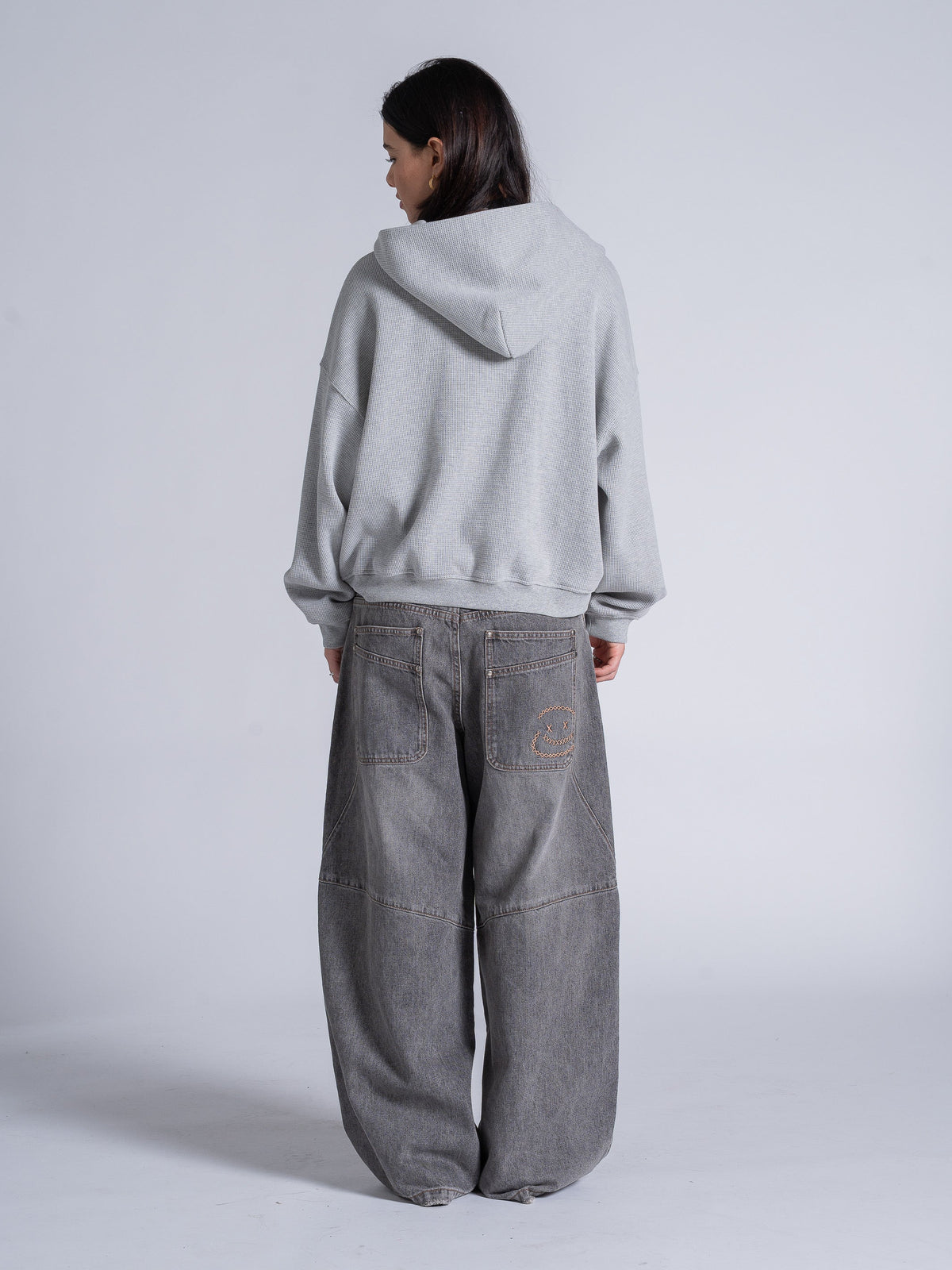 WAFFLE ZIP HOODIE - HEATHER GREY
