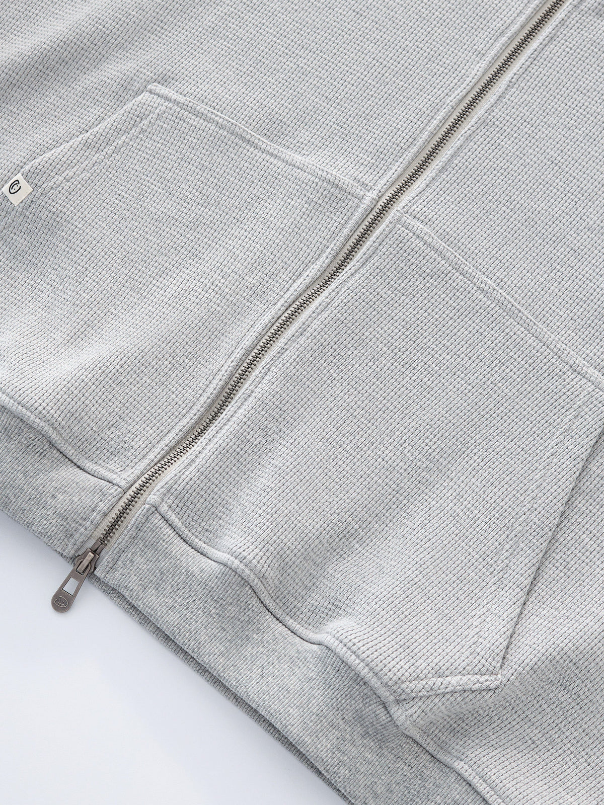 WAFFLE ZIP HOODIE - HEATHER GREY
