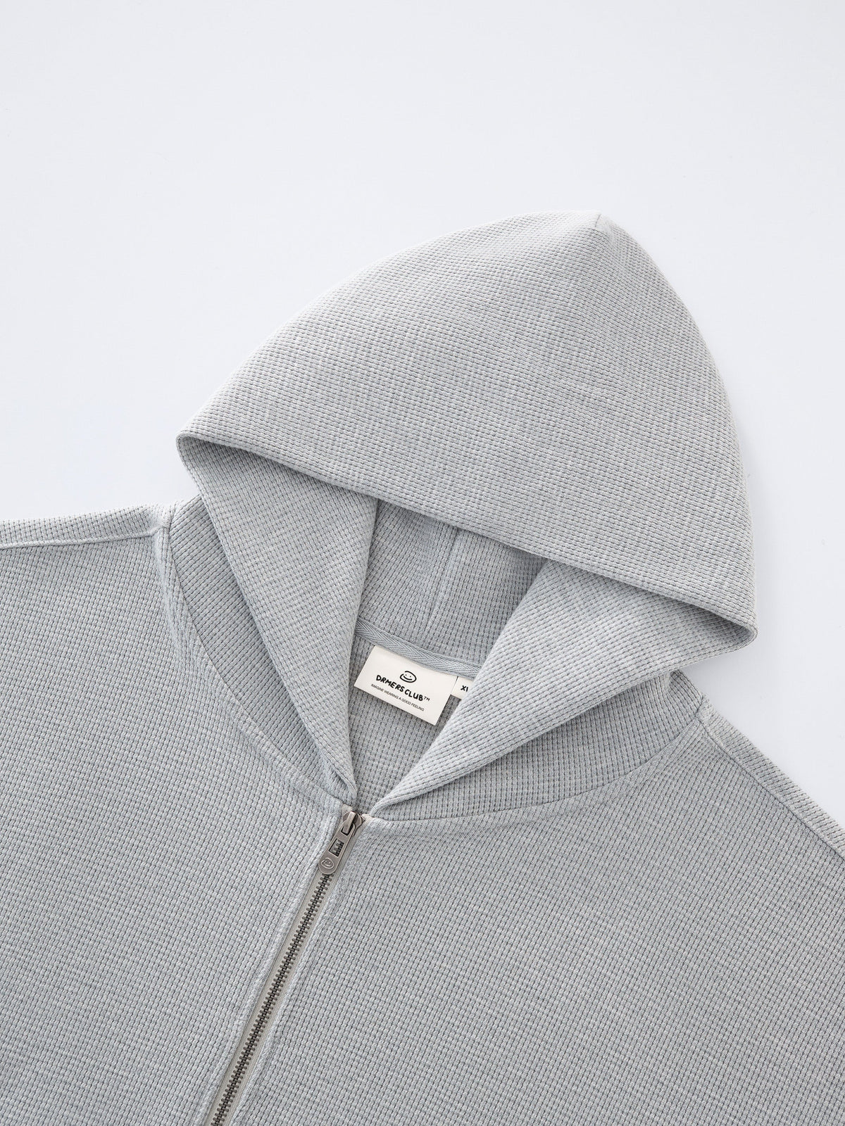 WAFFLE ZIP HOODIE - HEATHER GREY