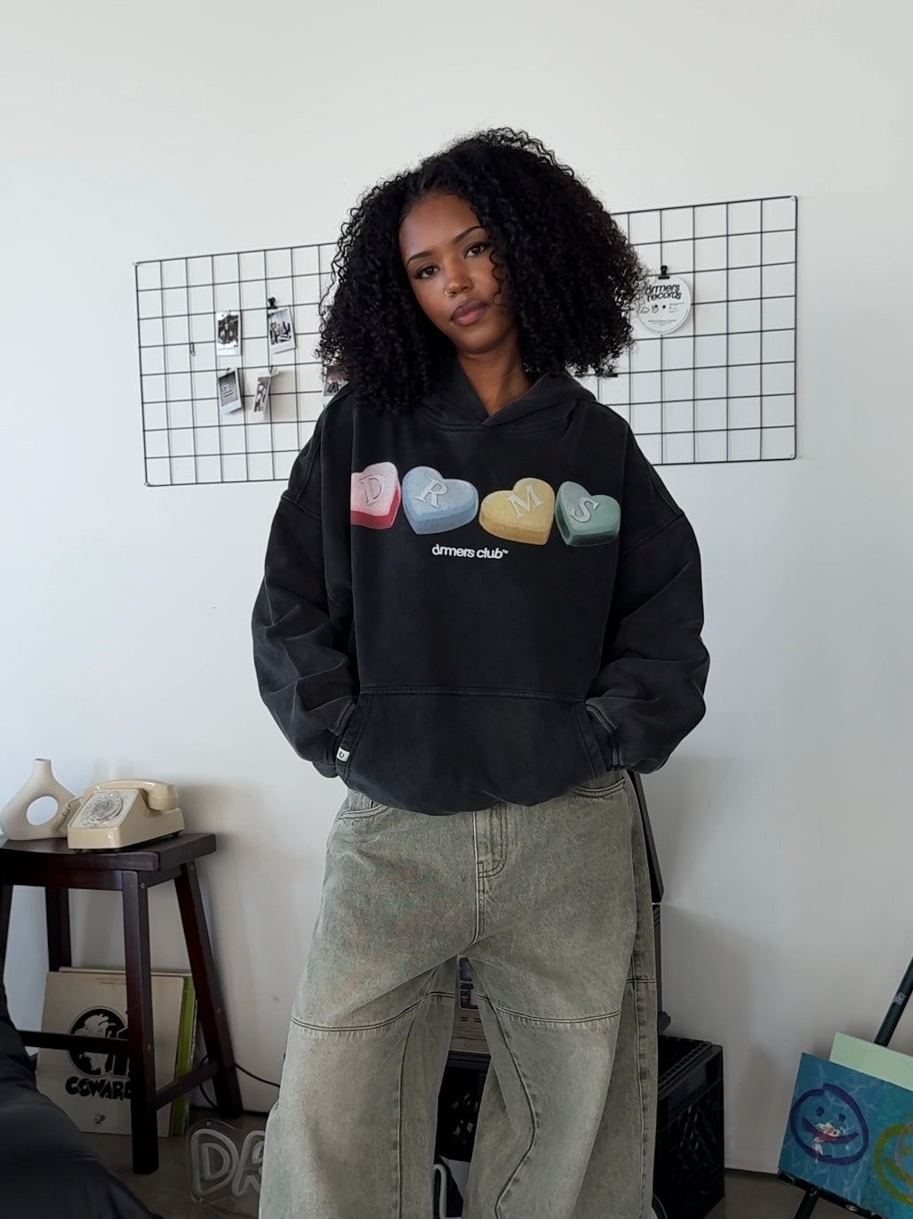 CANDY HEARTS HOODIE - VINTAGE BLACK
