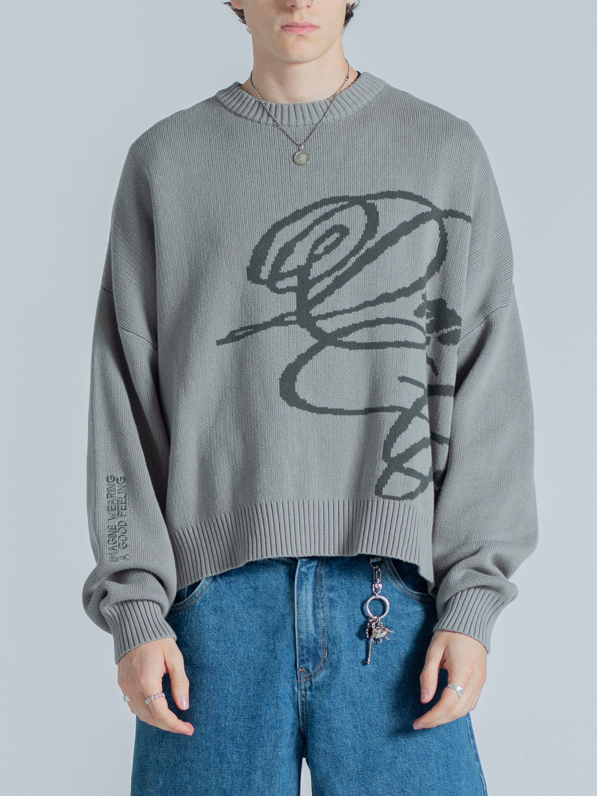 CURSIVE TEXT KNIT - MUTED SAGE